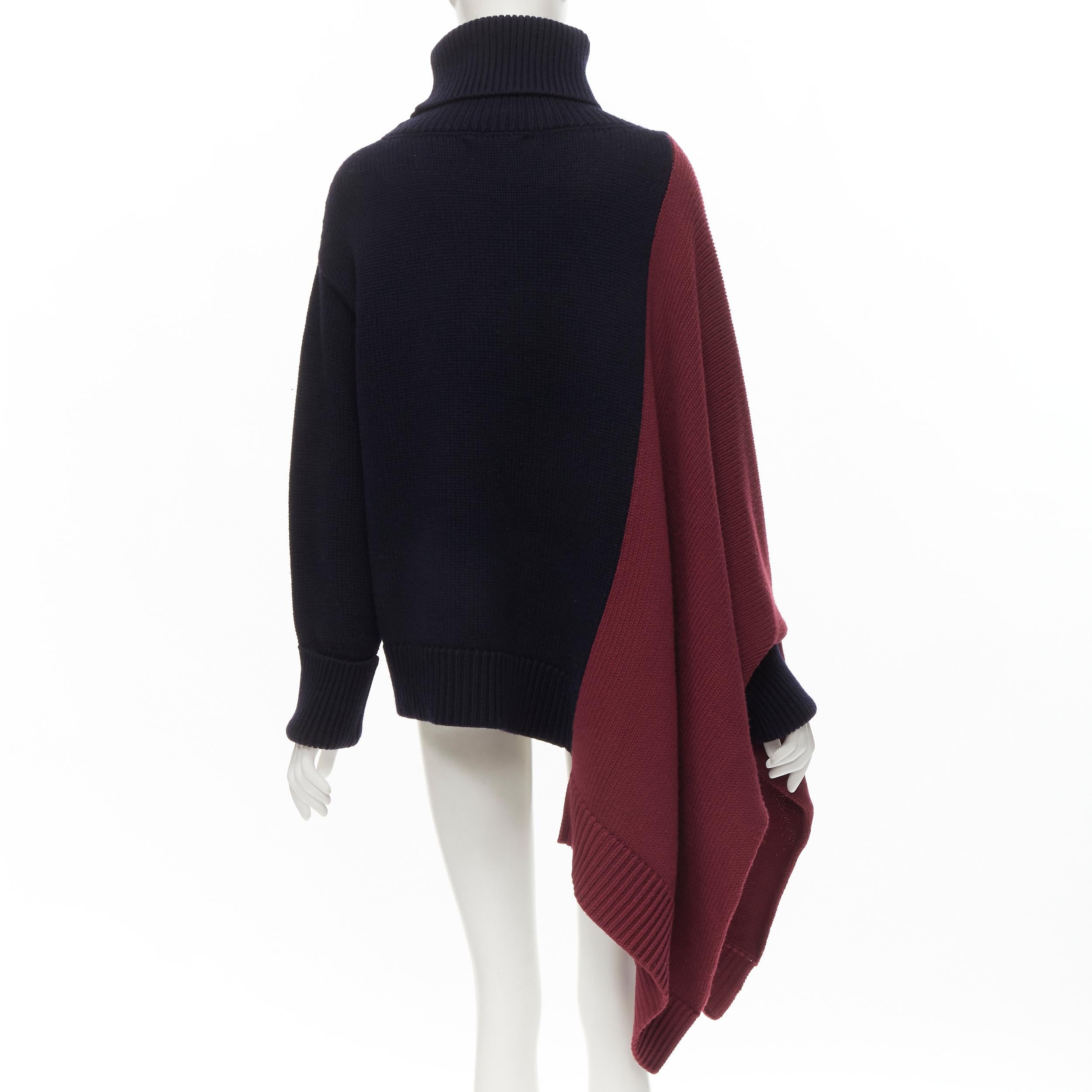new MONSE 100% extra fine merino wool navy burgundy bias sweater cape pocho XS In New Condition In Hong Kong, NT