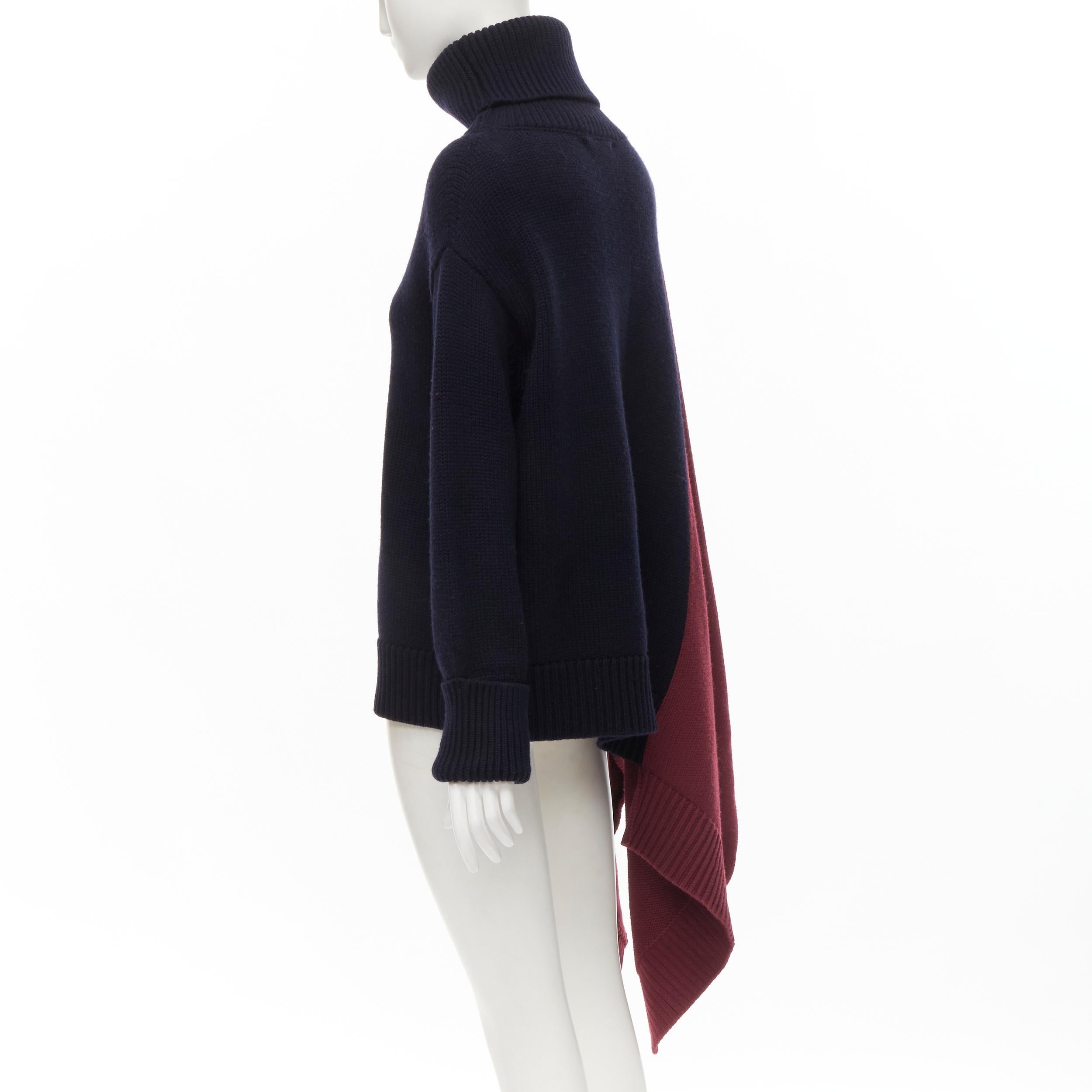 Women's new MONSE 100% extra fine merino wool navy burgundy bias sweater cape pocho XS