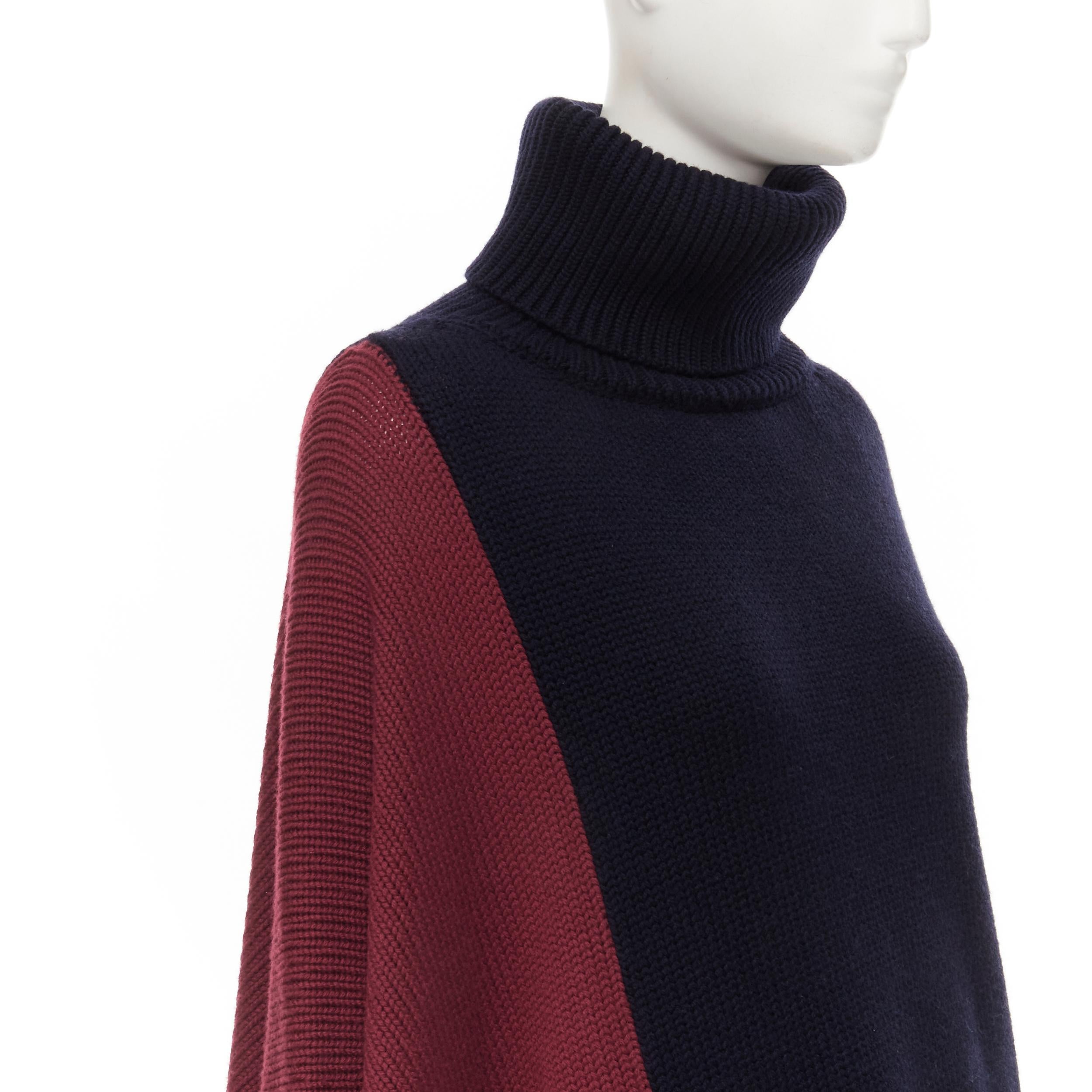 new MONSE 100% extra fine merino wool navy burgundy bias sweater cape pocho XS 1