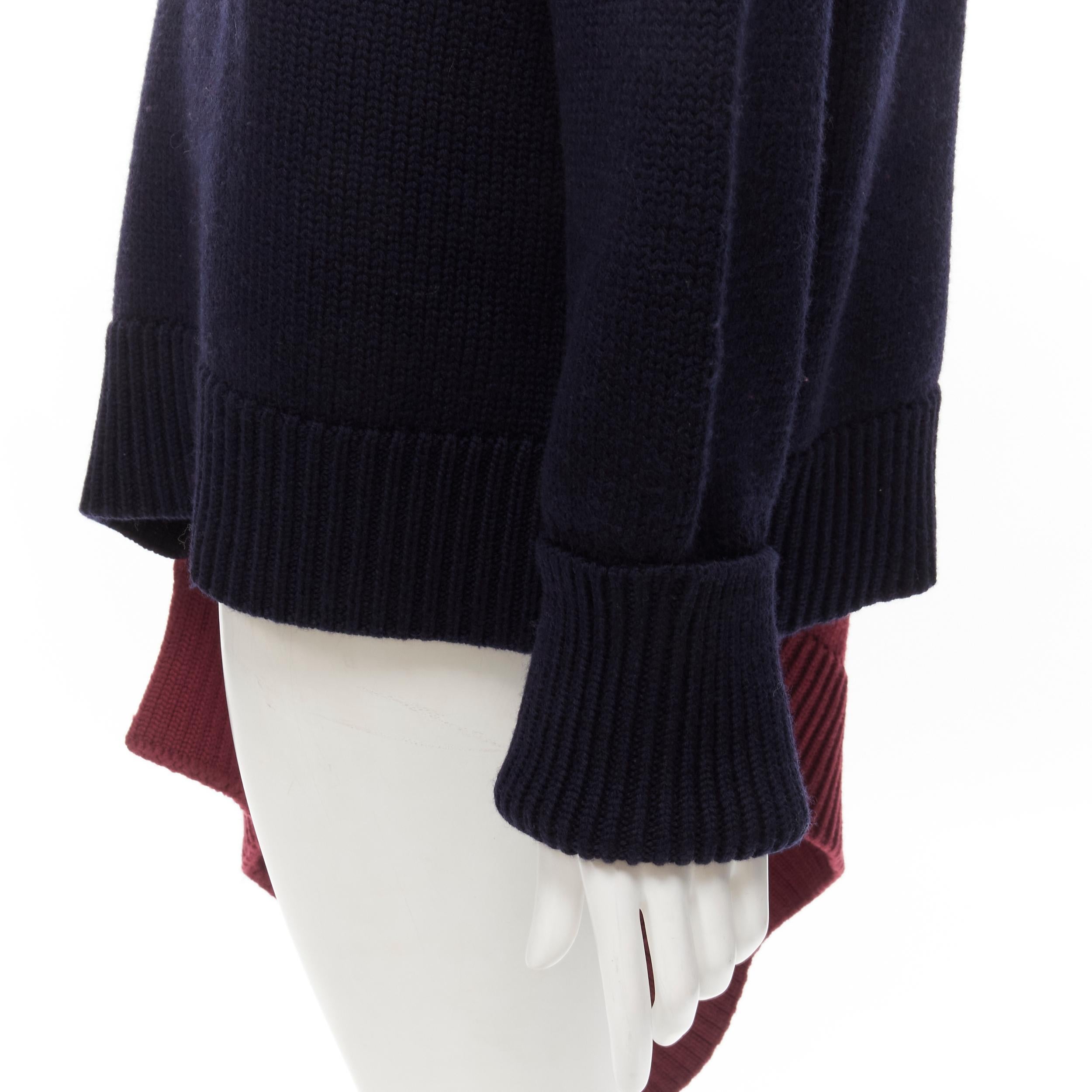 new MONSE 100% extra fine merino wool navy burgundy bias sweater cape pocho XS 2