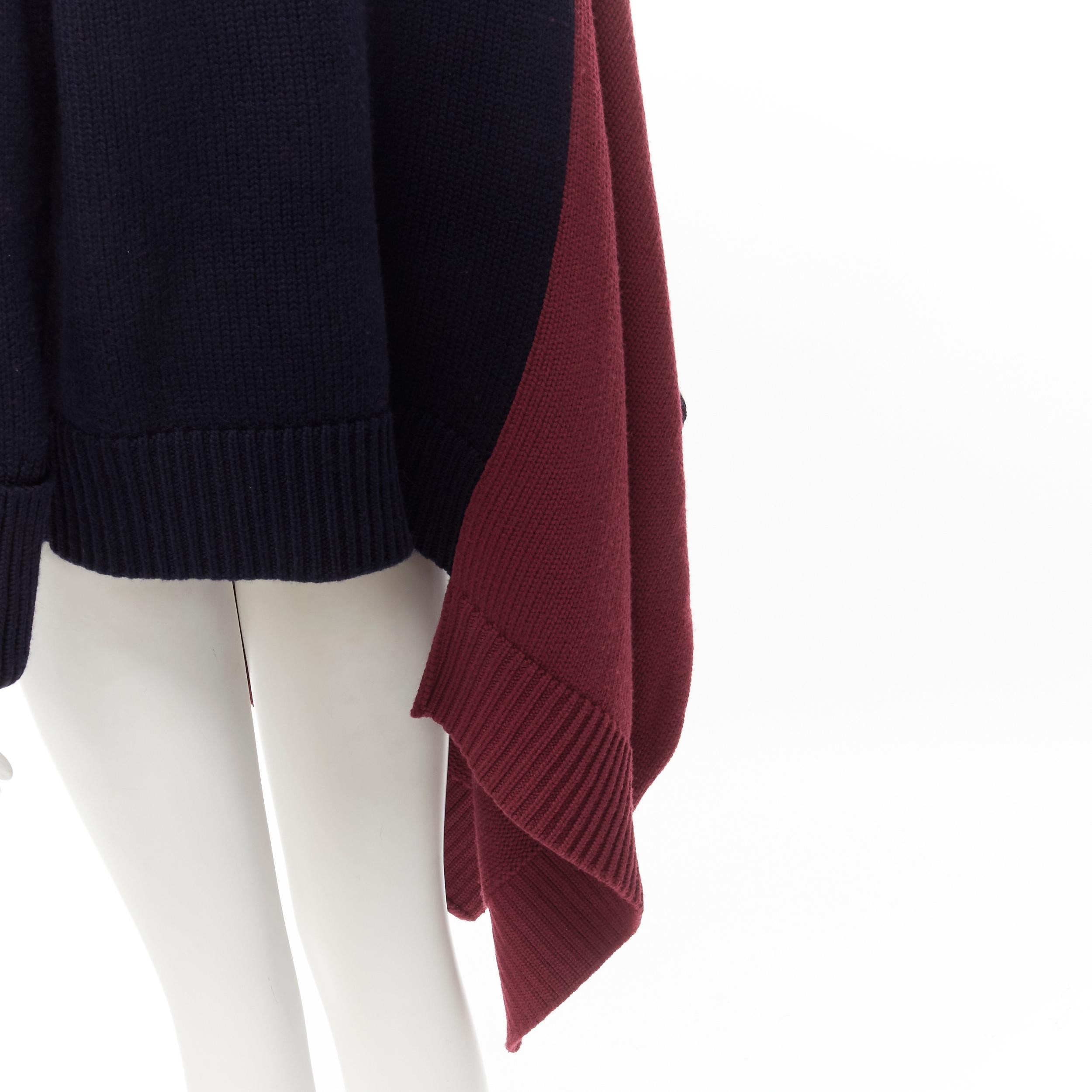 new MONSE 100% extra fine merino wool navy burgundy bias sweater cape pocho XS 3