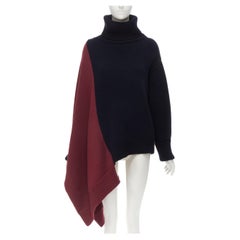 new MONSE 100% extra fine merino wool navy burgundy bias sweater cape pocho XS