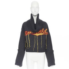 new MONSE 100% wool Monsfield fringe intarsia knit oversized cropped sweater S