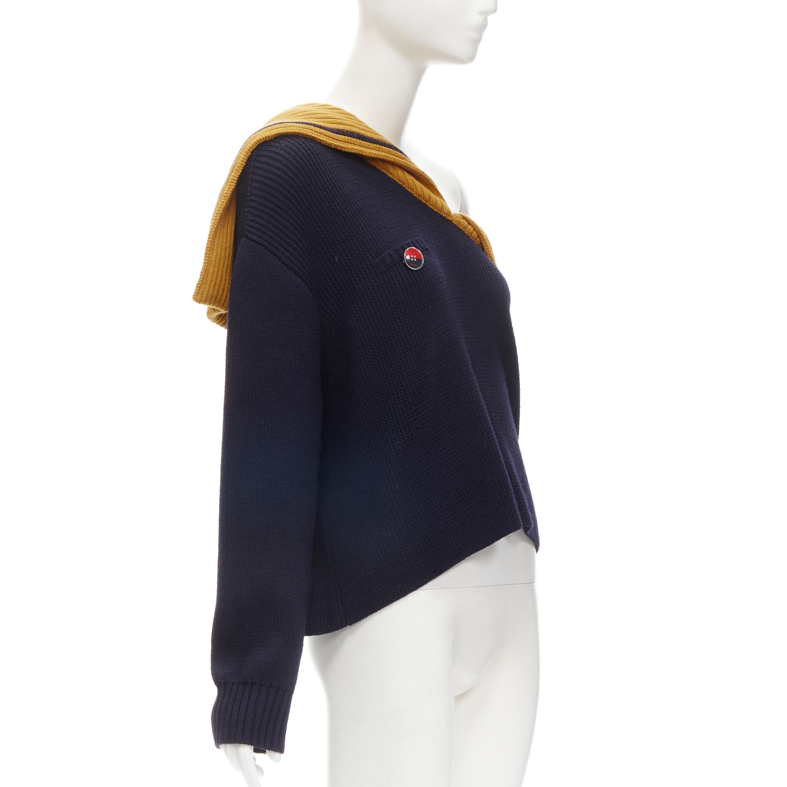 new MONSE 100% wool navy yellow off shoulder sailor collar sweater M In New Condition In Hong Kong, NT