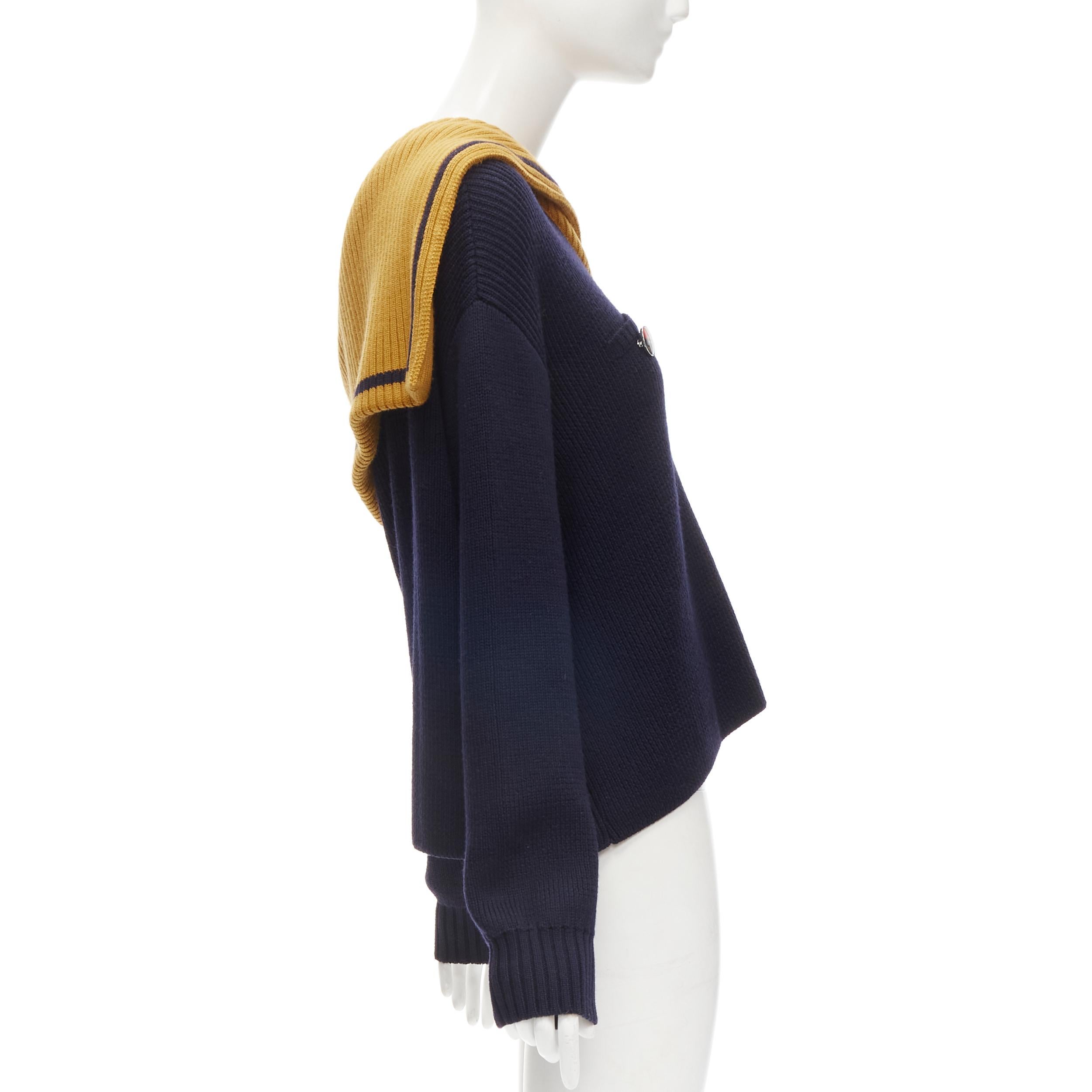 Women's new MONSE 100% wool navy yellow off shoulder sailor collar sweater M