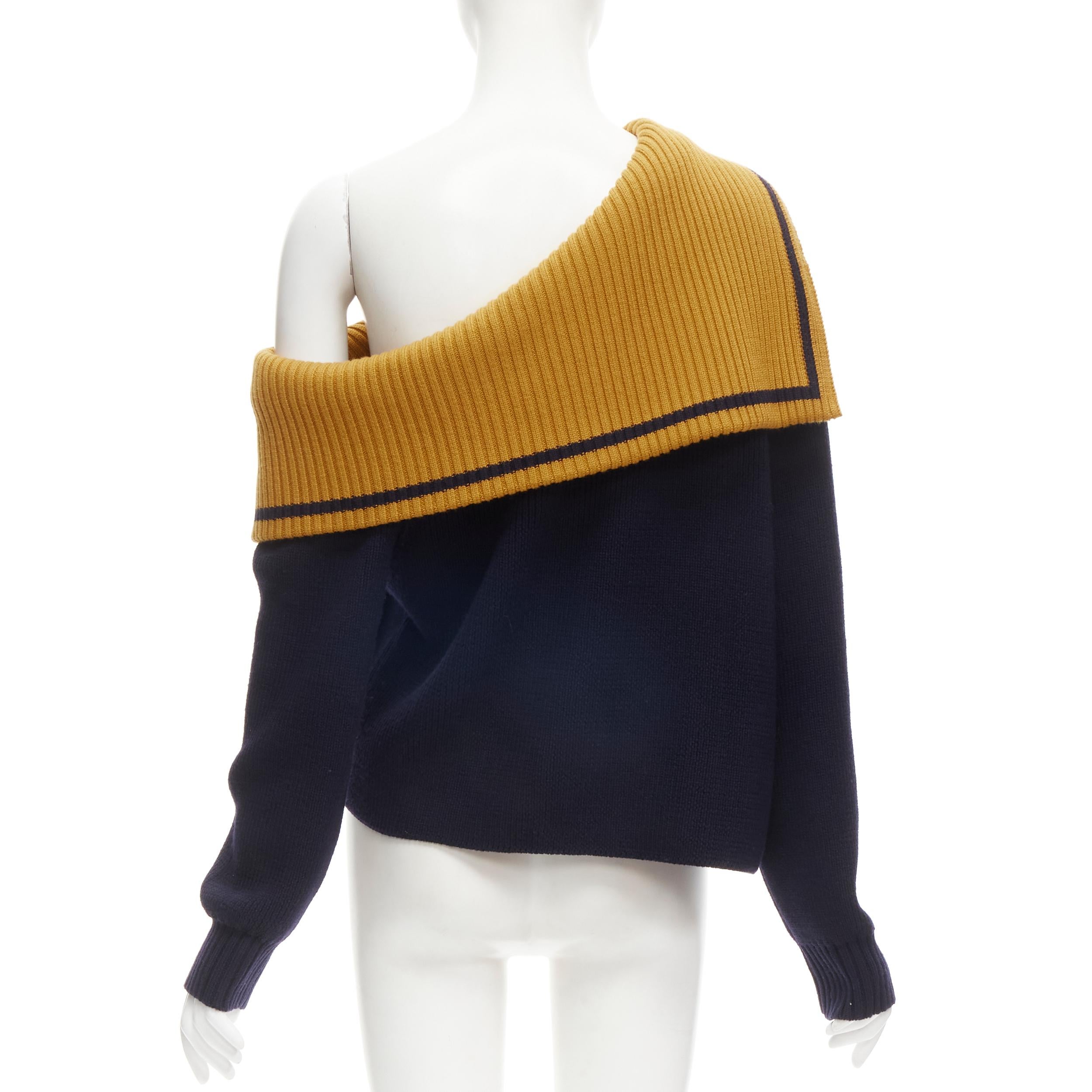 new MONSE 100% wool navy yellow off shoulder sailor collar sweater M 1