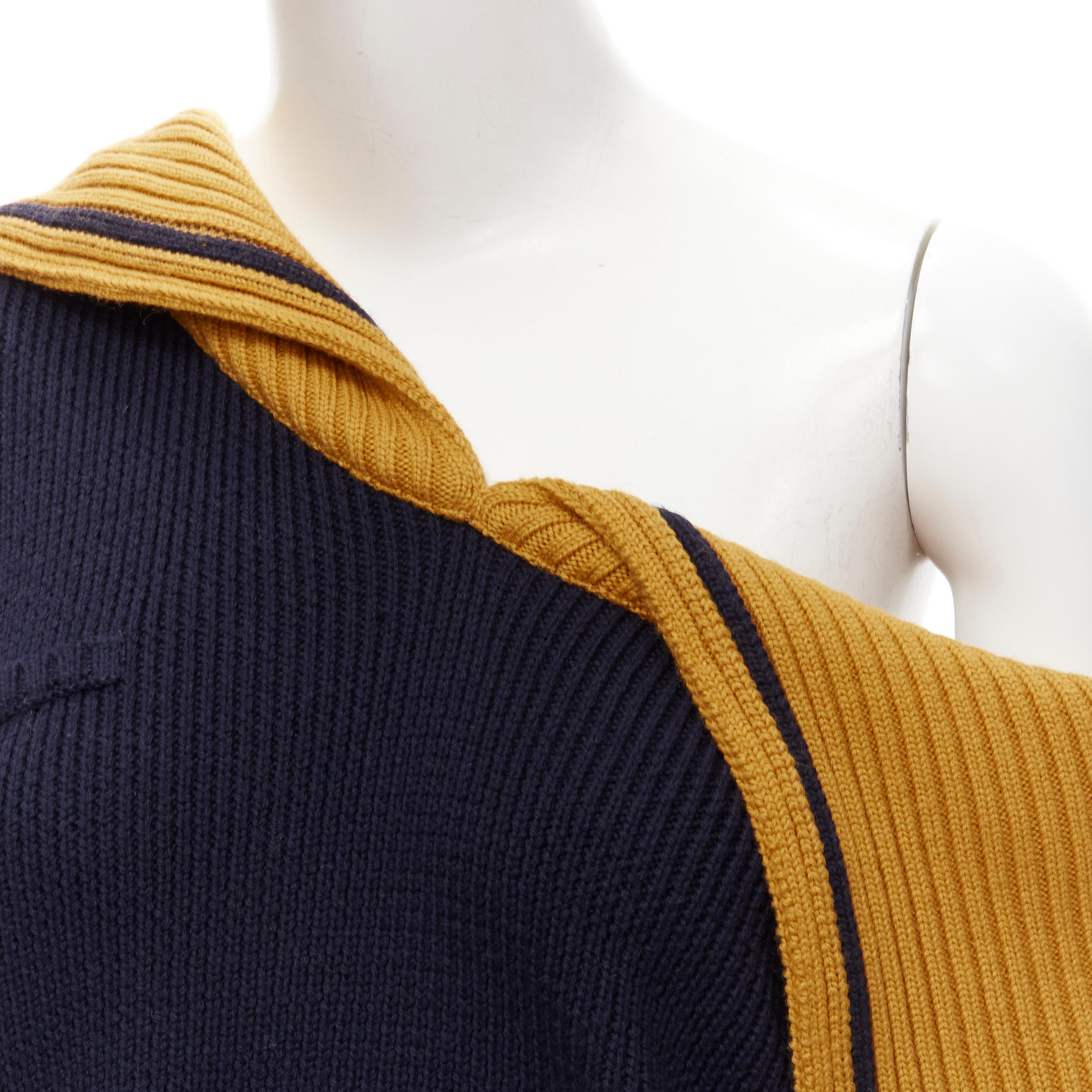 new MONSE 100% wool navy yellow off shoulder sailor collar sweater M 3