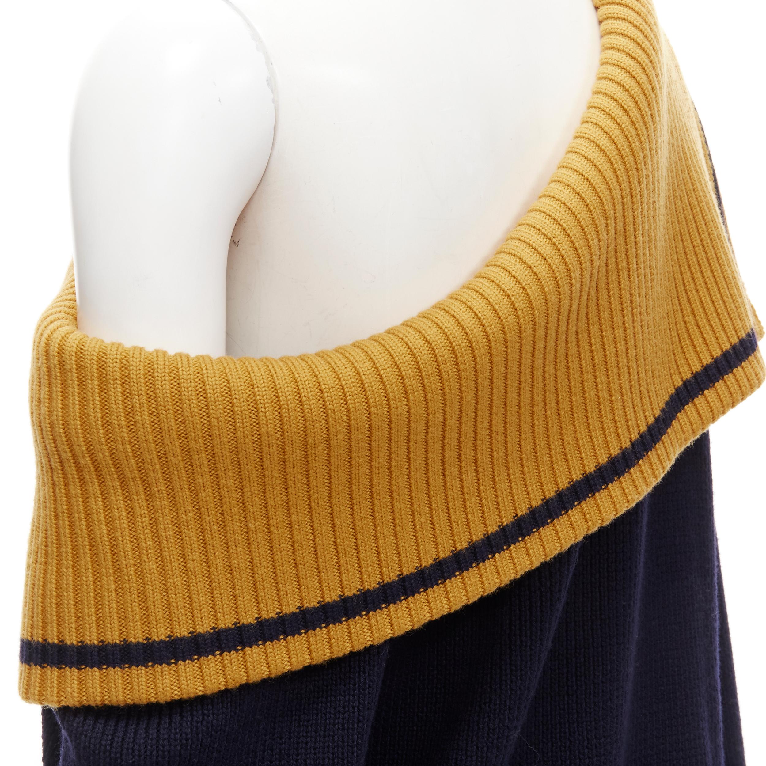 new MONSE 100% wool navy yellow off shoulder sailor collar sweater M 4