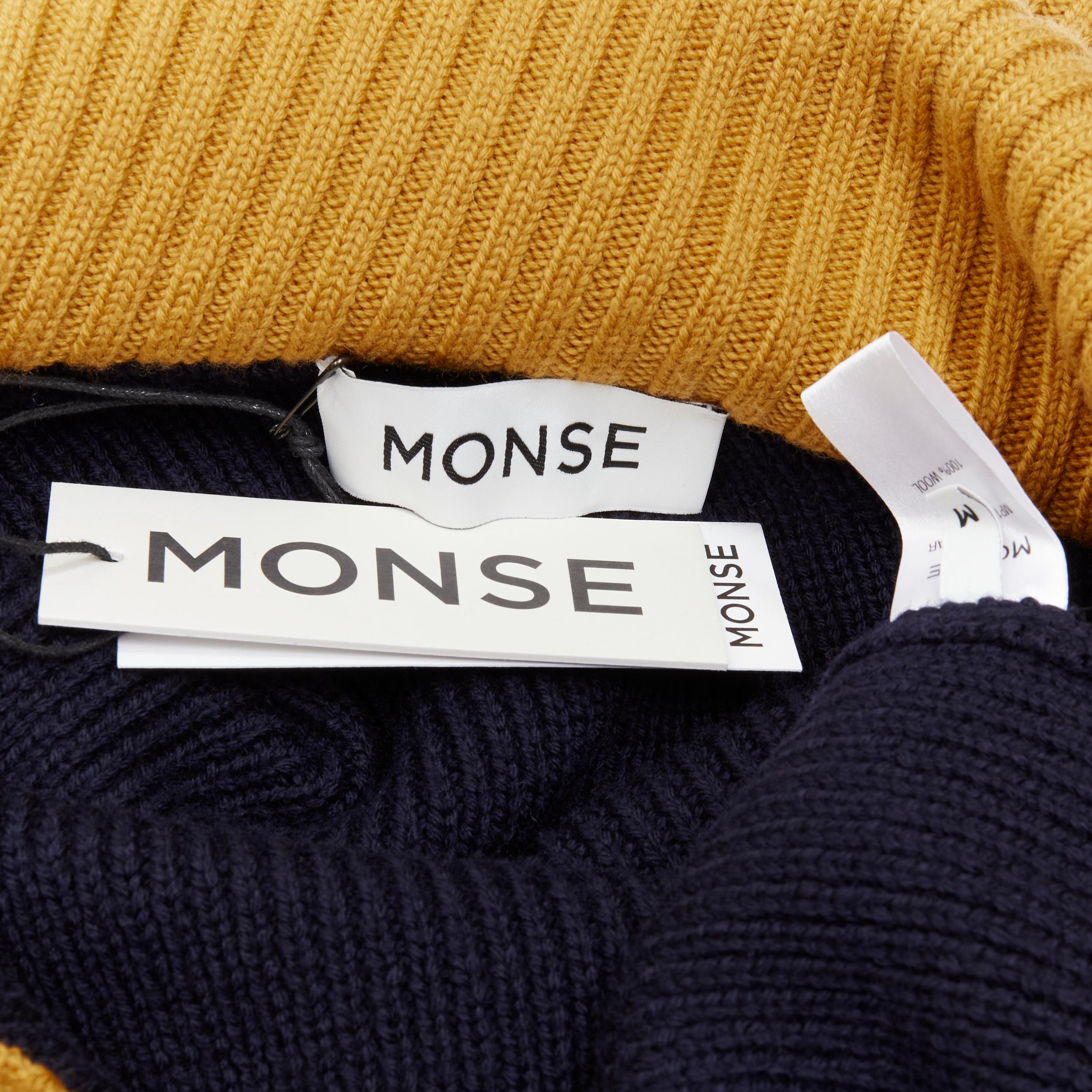 new MONSE 100% wool navy yellow off shoulder sailor collar sweater M 5