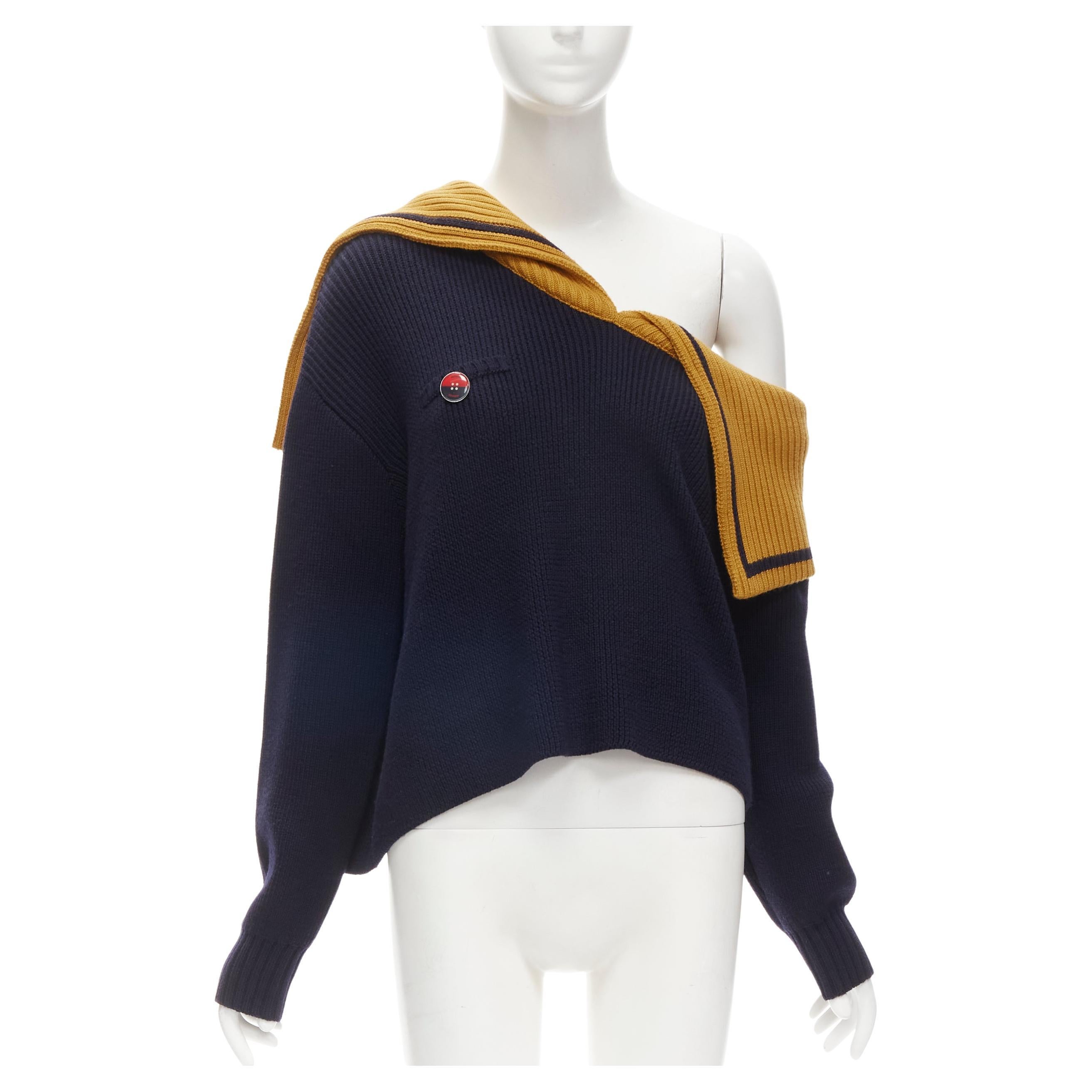 new MONSE 100% wool navy yellow off shoulder sailor collar sweater M