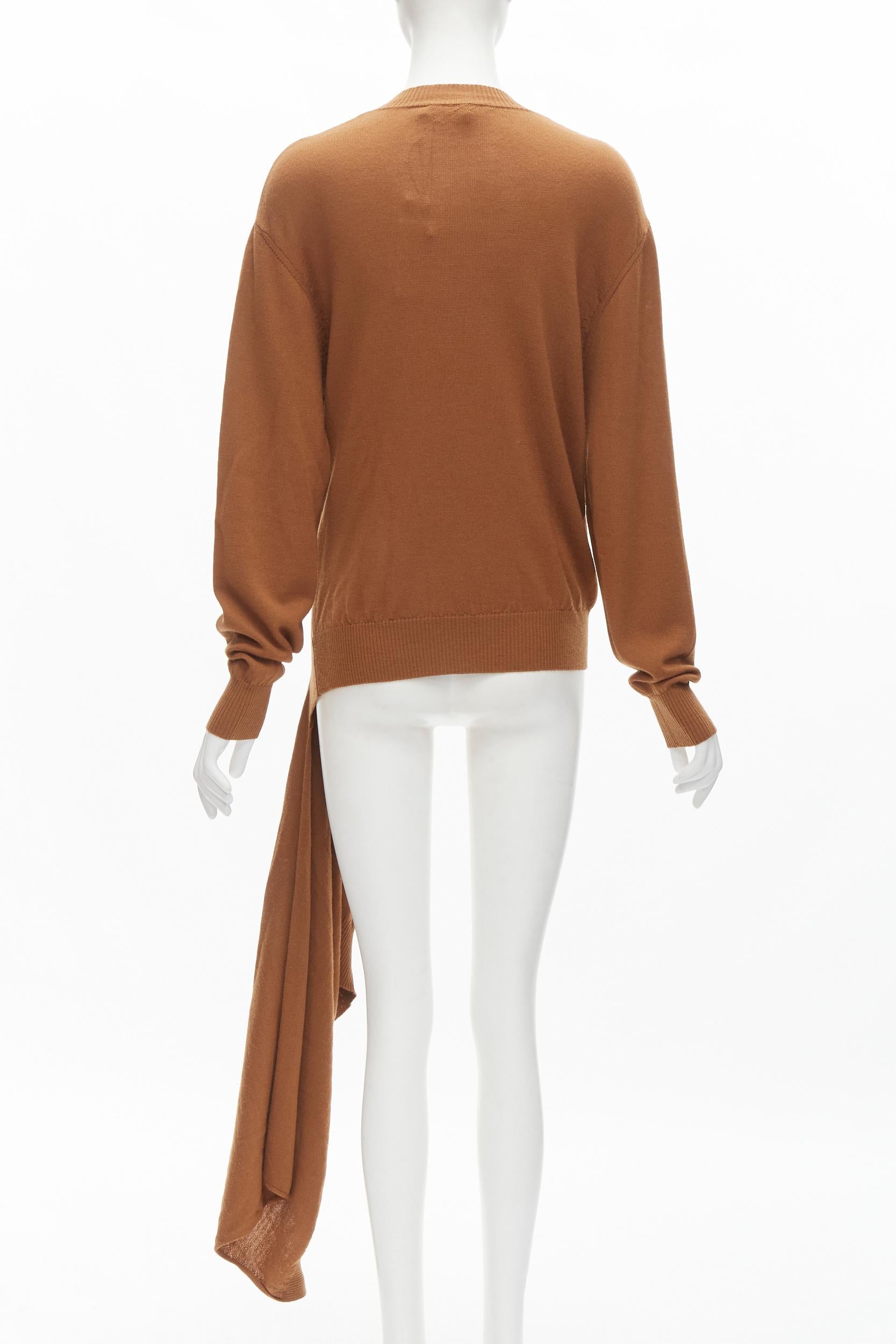 new MONSE brown 100% wool XL safety pin draped hem sweater M In New Condition For Sale In Hong Kong, NT