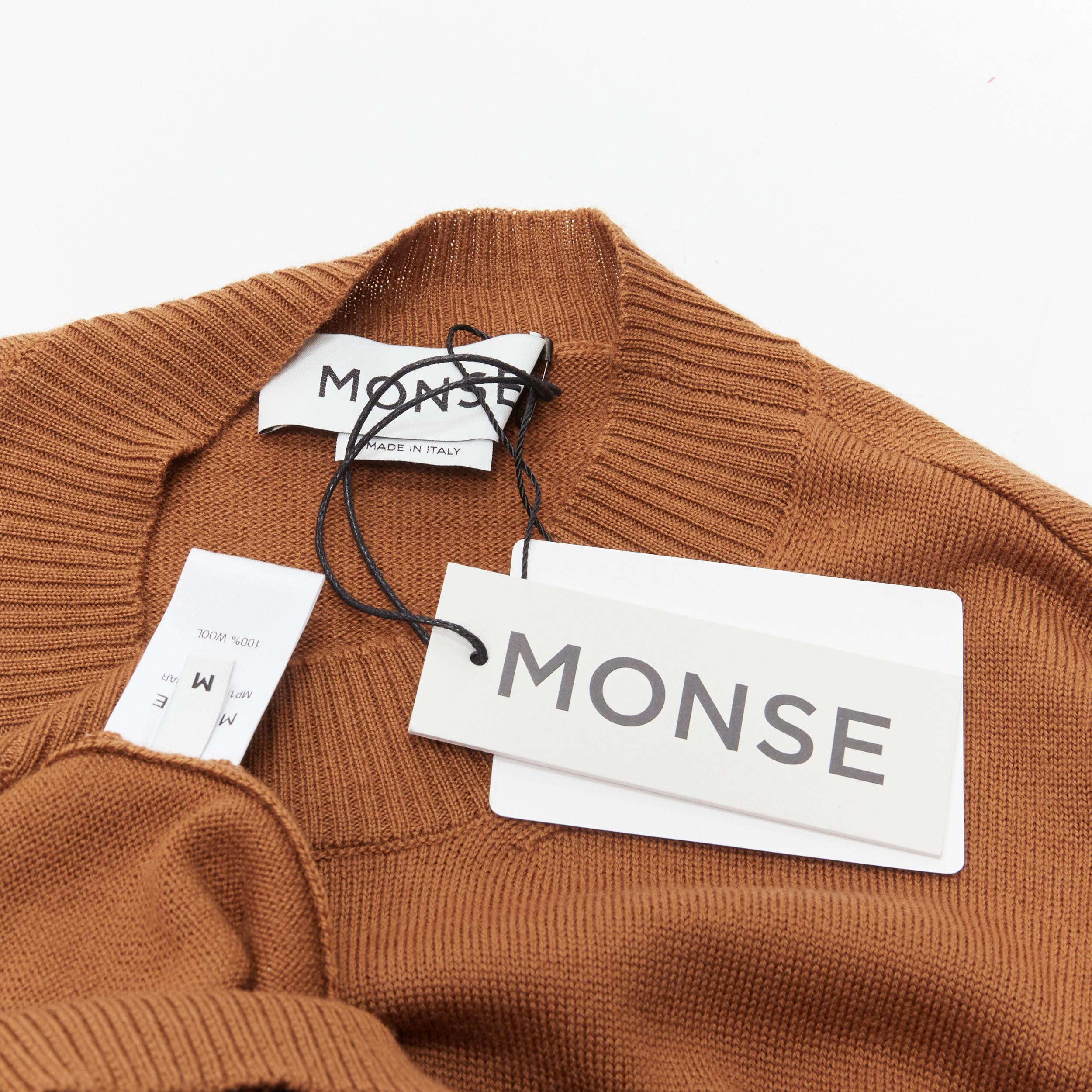 new MONSE brown 100% wool XL safety pin draped hem sweater M en vente 4