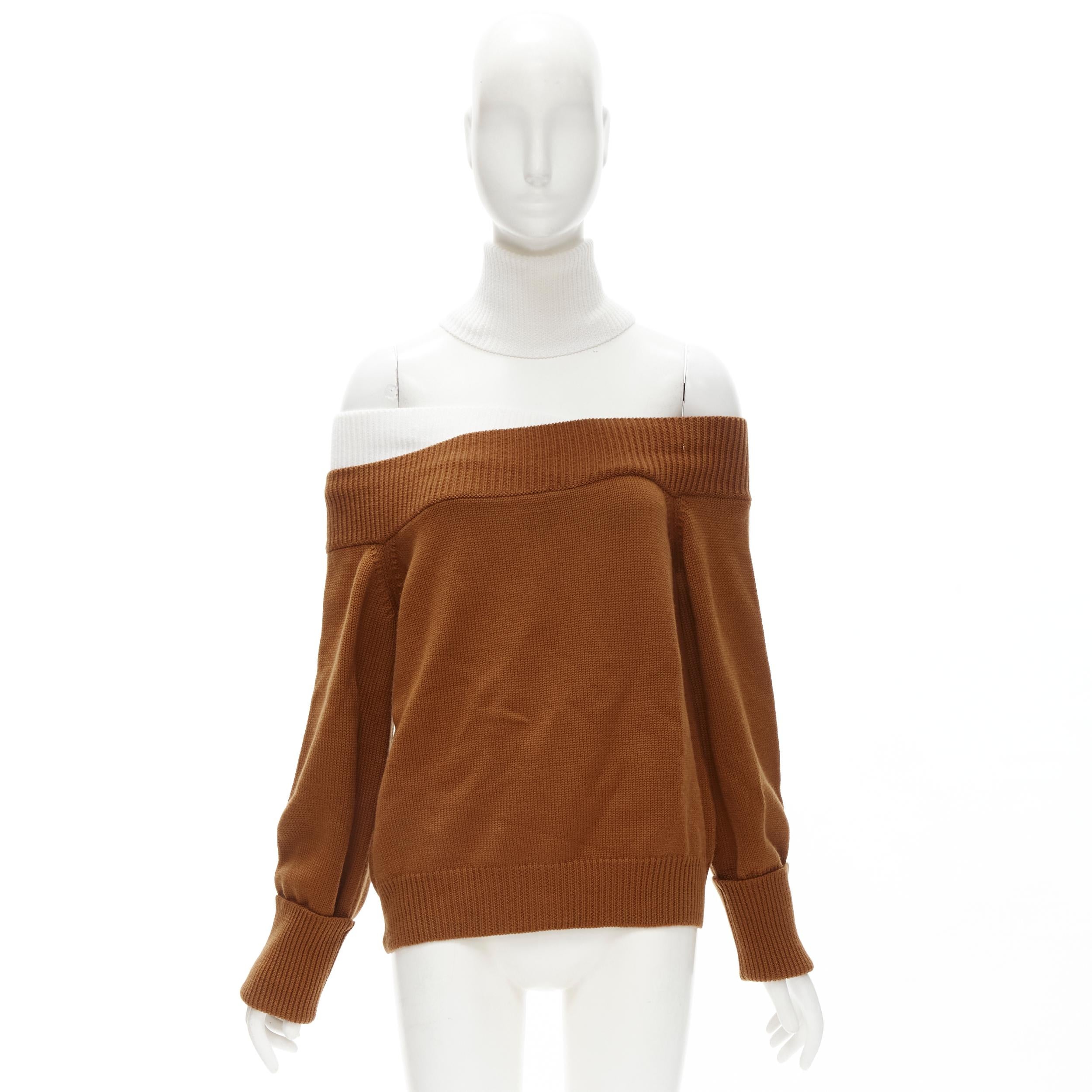 new MONSE merino wool black brown slash off shoulder turtleneck collar sweater M For Sale 5