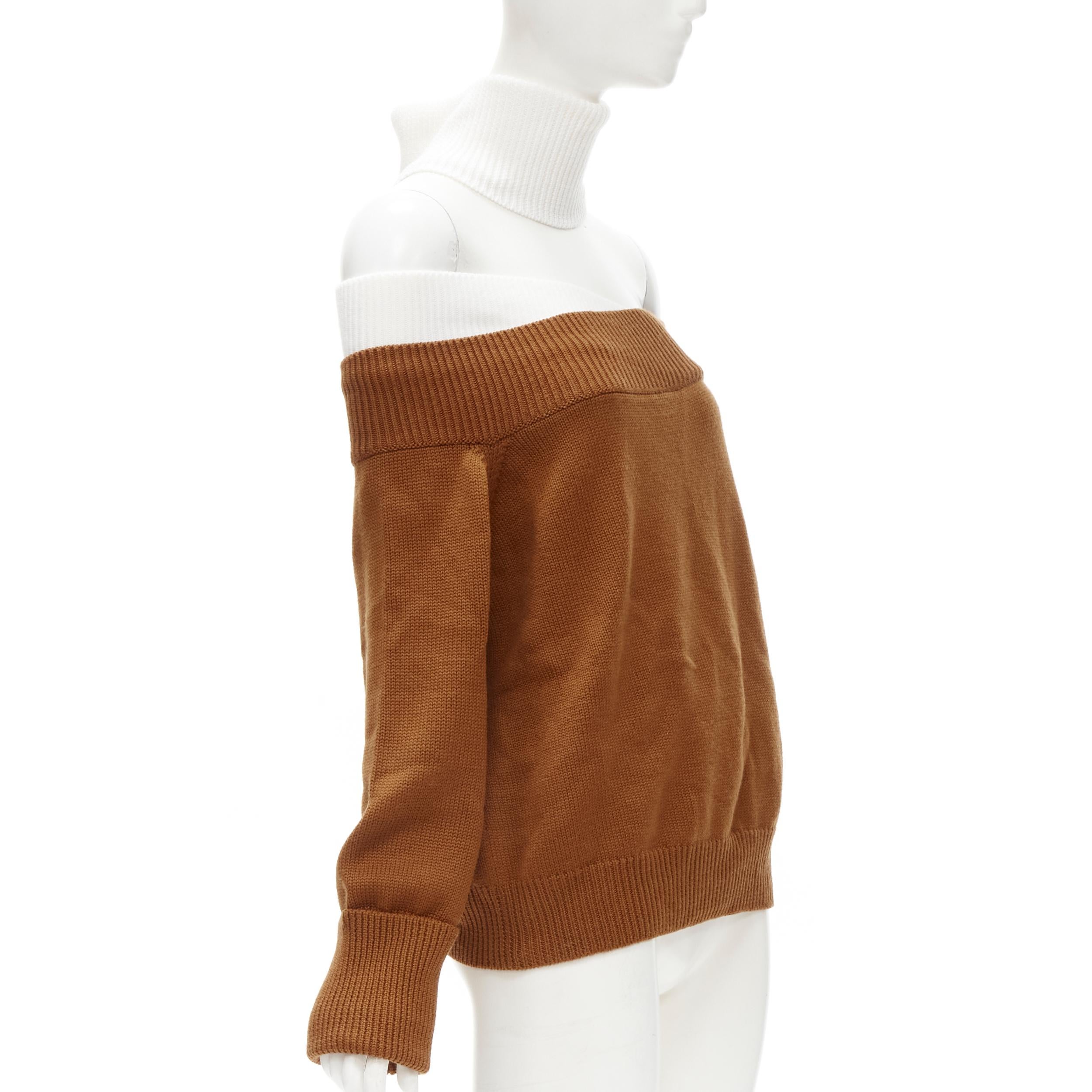 Brown new MONSE merino wool black brown slash off shoulder turtleneck collar sweater M For Sale