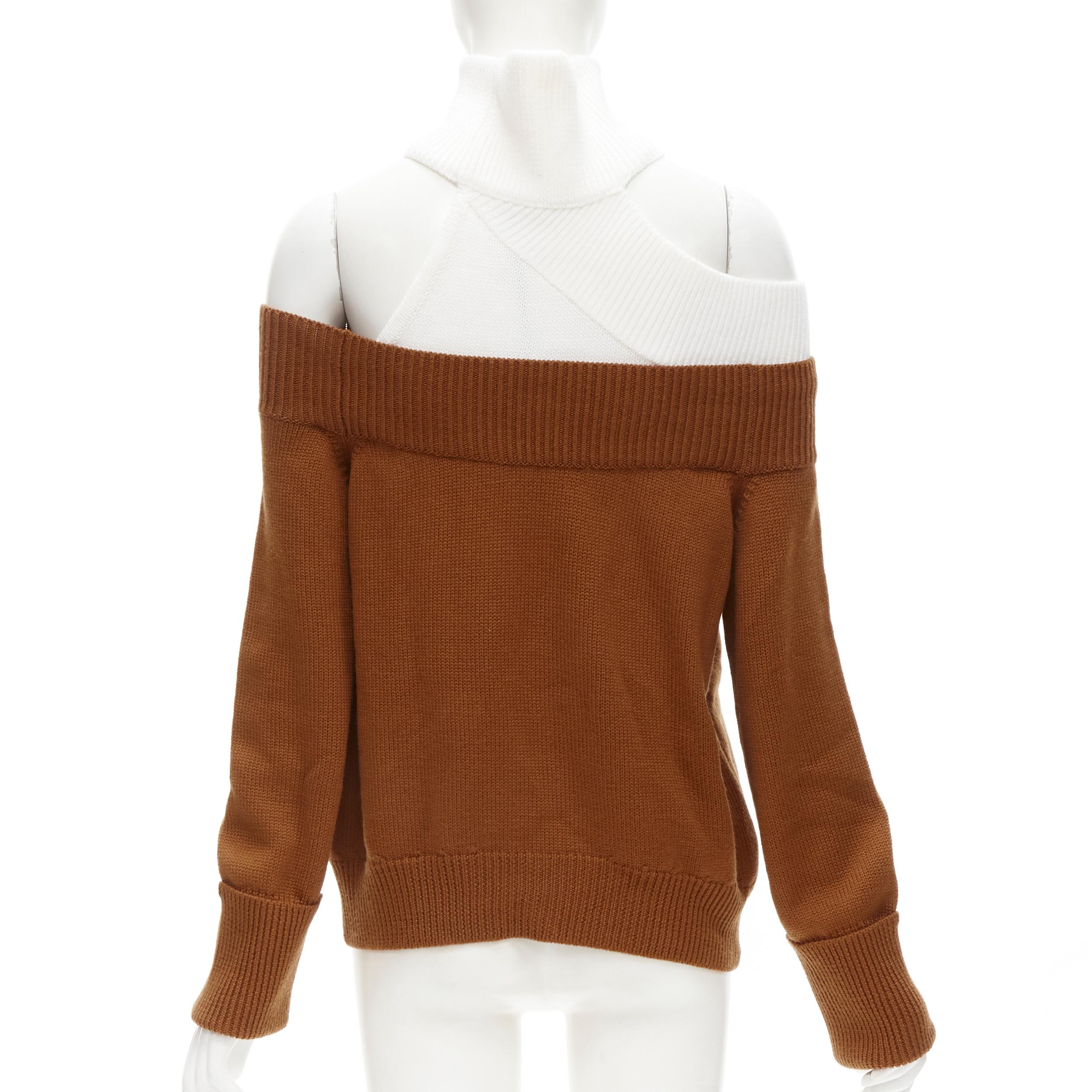 Women's new MONSE merino wool black brown slash off shoulder turtleneck collar sweater M For Sale