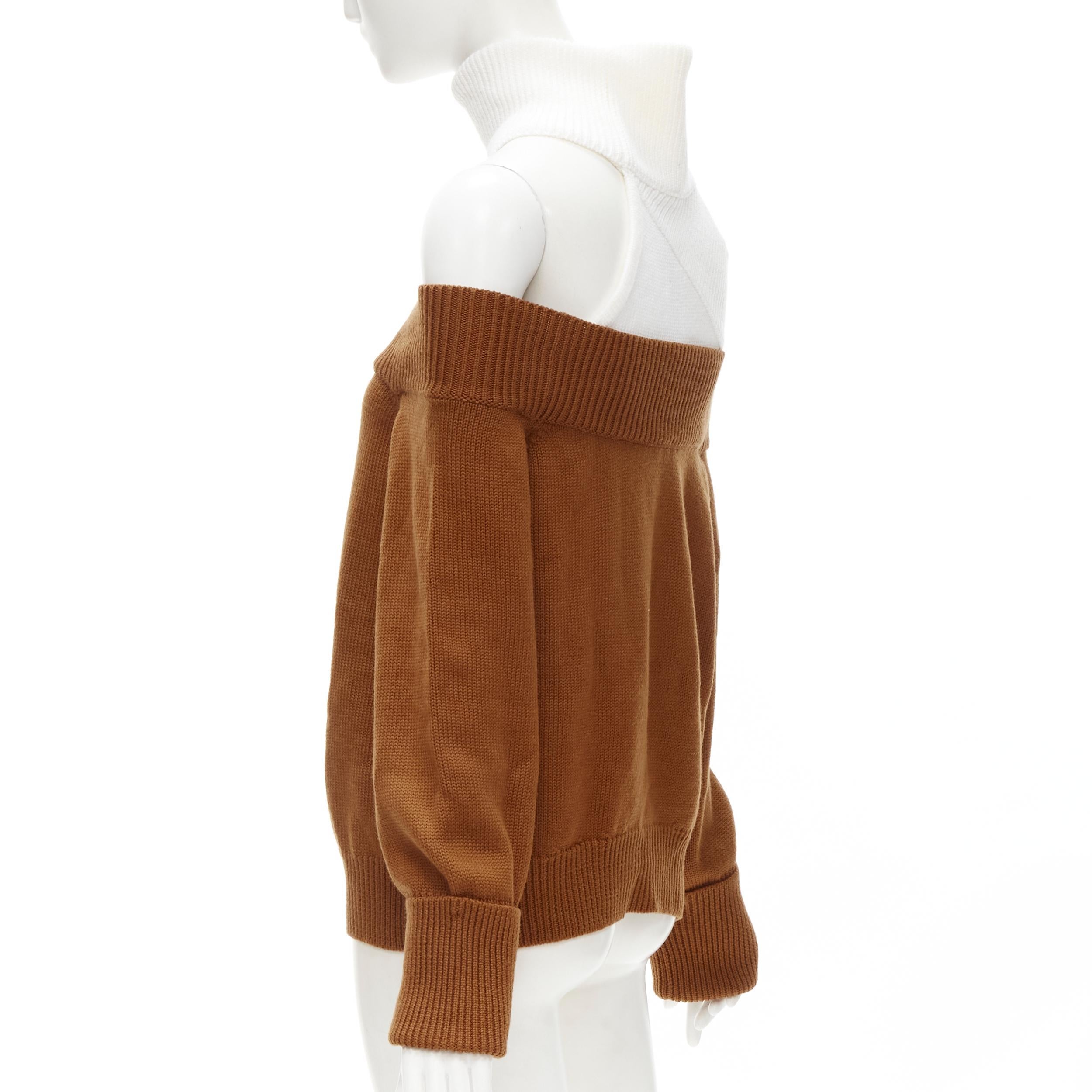 new MONSE merino wool black brown slash off shoulder turtleneck collar sweater M For Sale 1