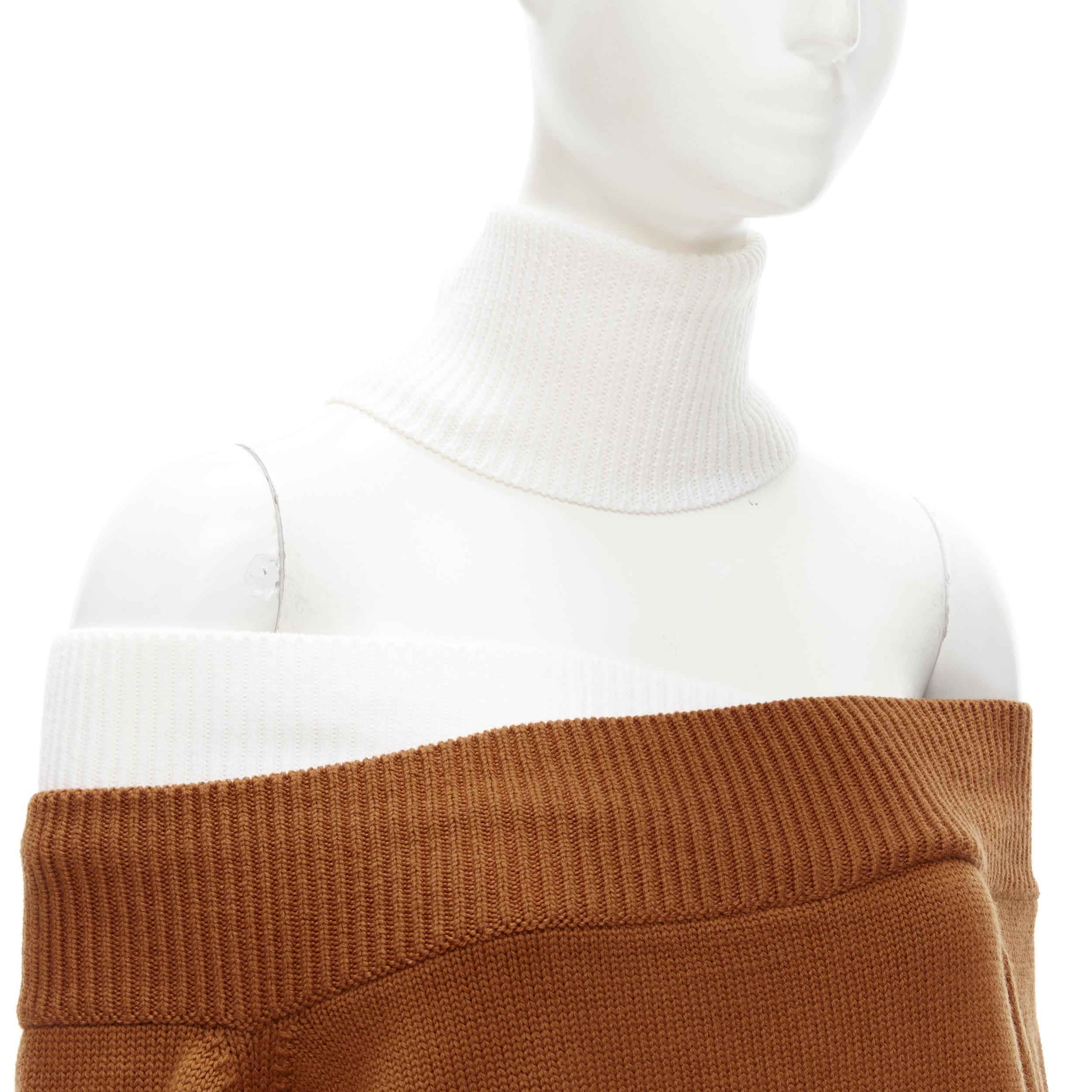 new MONSE merino wool black brown slash off shoulder turtleneck collar sweater M For Sale 2