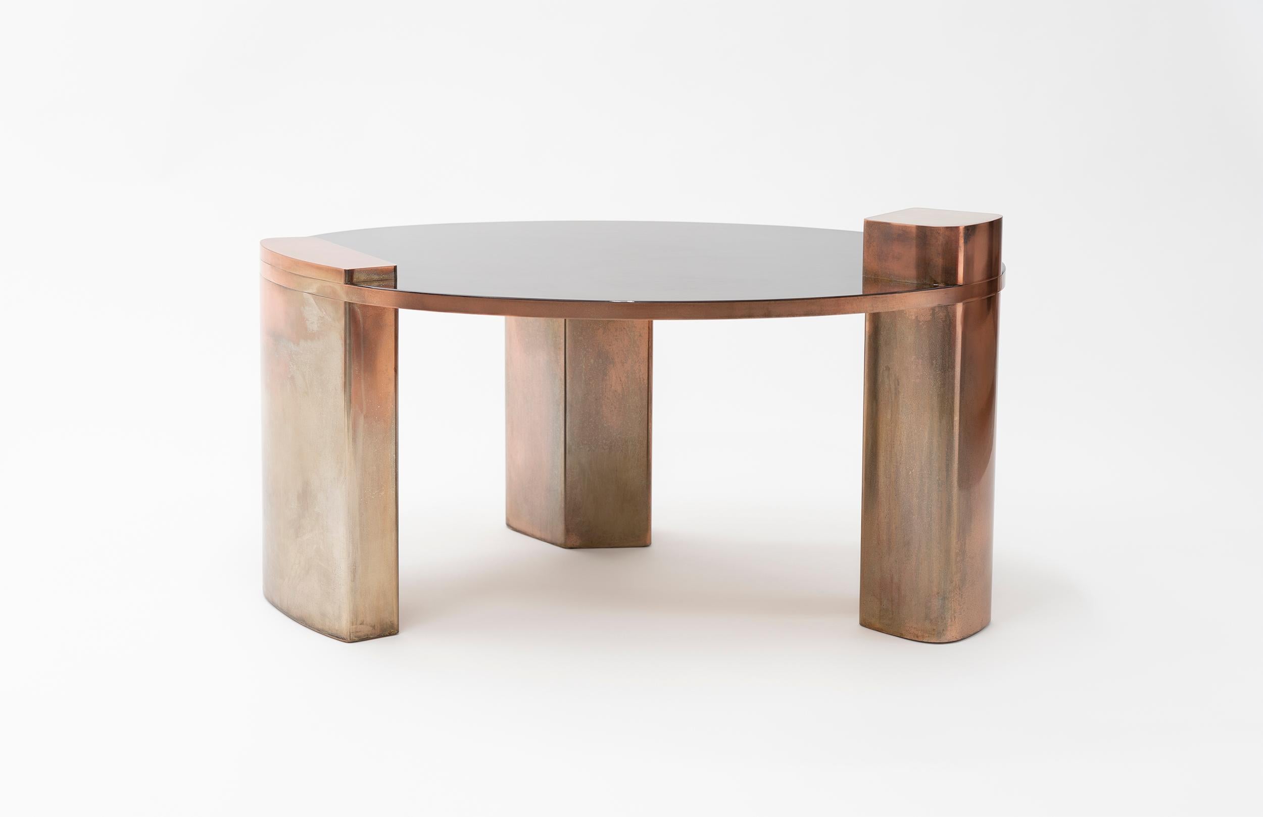 Modern New Moon, 21st Century Lacquered Mahogany and Silvered Copper Luxury Low Table For Sale