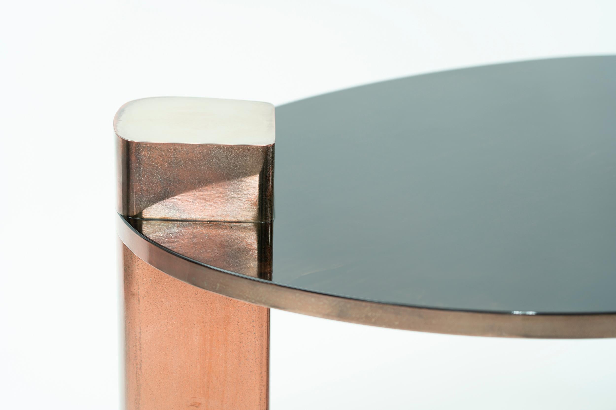 Contemporary New Moon, 21st Century Lacquered Mahogany and Silvered Copper Luxury Low Table For Sale