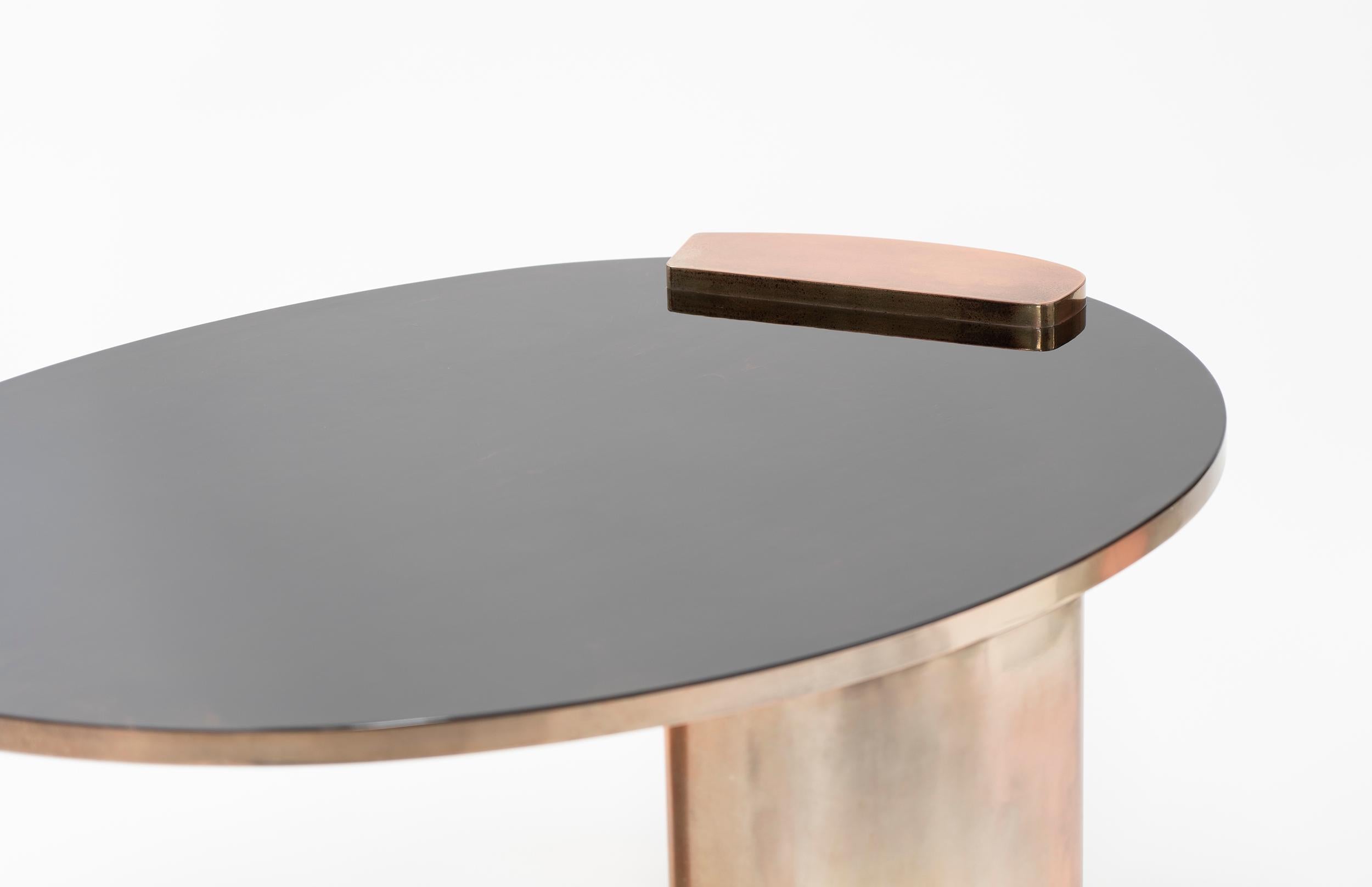 New Moon, 21st Century Lacquered Mahogany and Silvered Copper Luxury Low Table For Sale 1