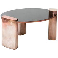 New Moon, 21st Century Lacquered Mahogany and Silvered Copper Luxury Low Table