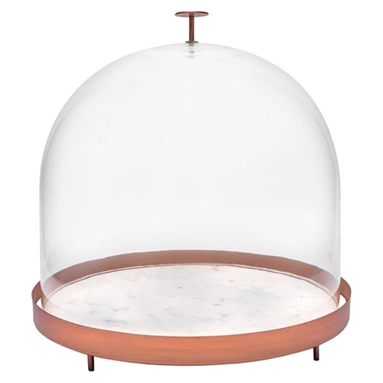 New Moon Large Glass Bell with Copper and Marble Tray by Elisa Ossino