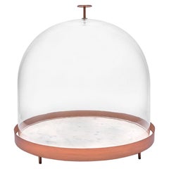 New Moon Large Glass Bell with Copper and Marble Tray by Elisa Ossino