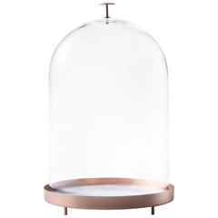 New Moon Small Glass Bell with Copper and Carrara Marble Tray by Elisa Ossino