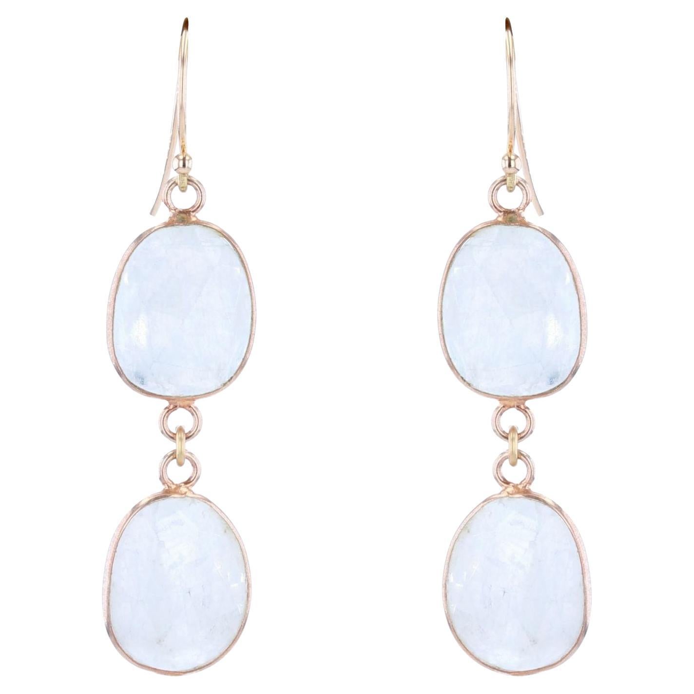 Tresor Collection - Rainbow Moonstone & Crystal Oval Earrings in 18K Yellow Gold