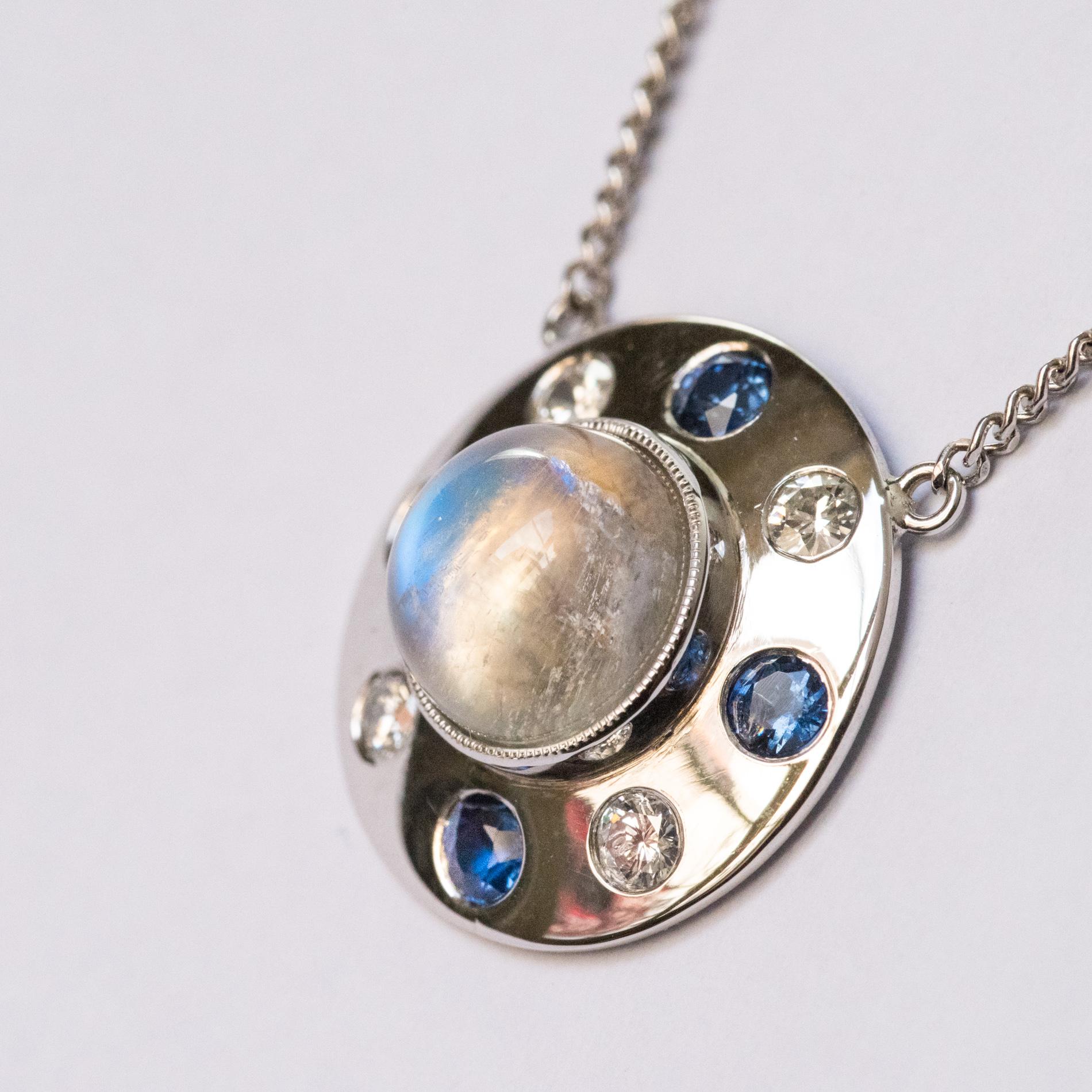 moonstone and sapphire pendants white gold