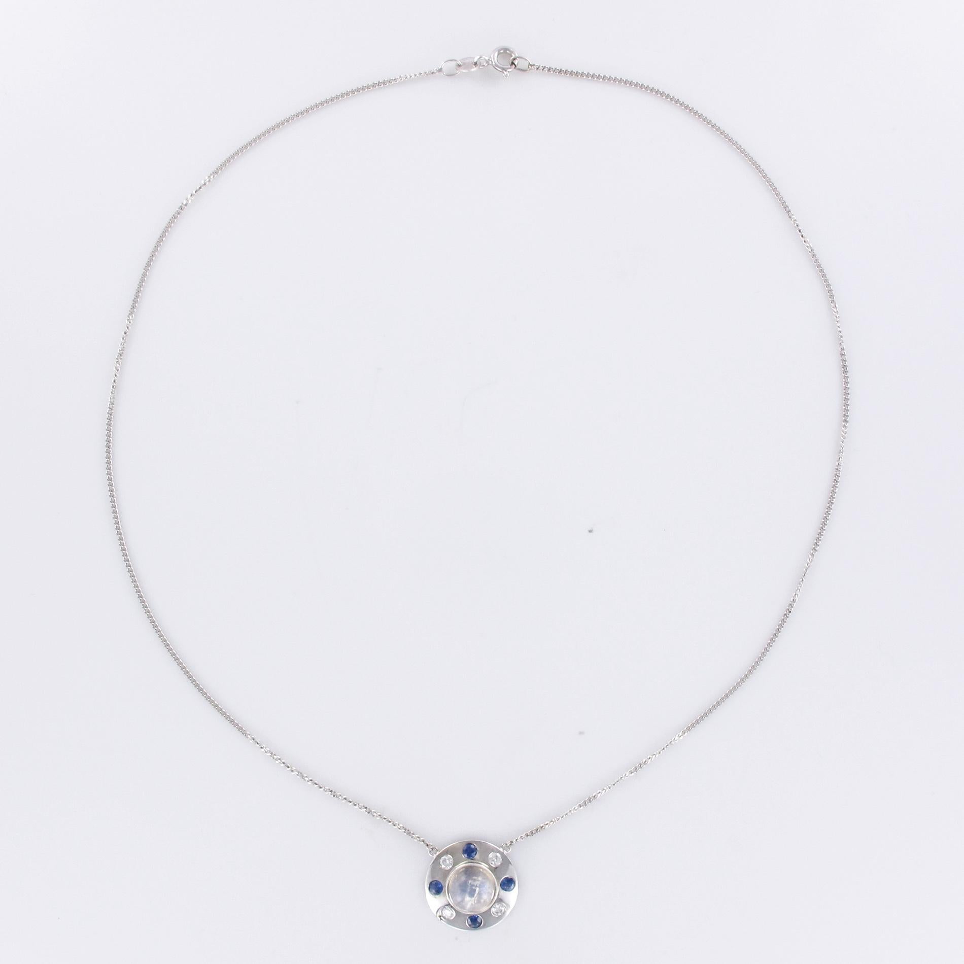 Moonstone Sapphires Diamonds 18 Karat White Gold Necklace For Sale 2