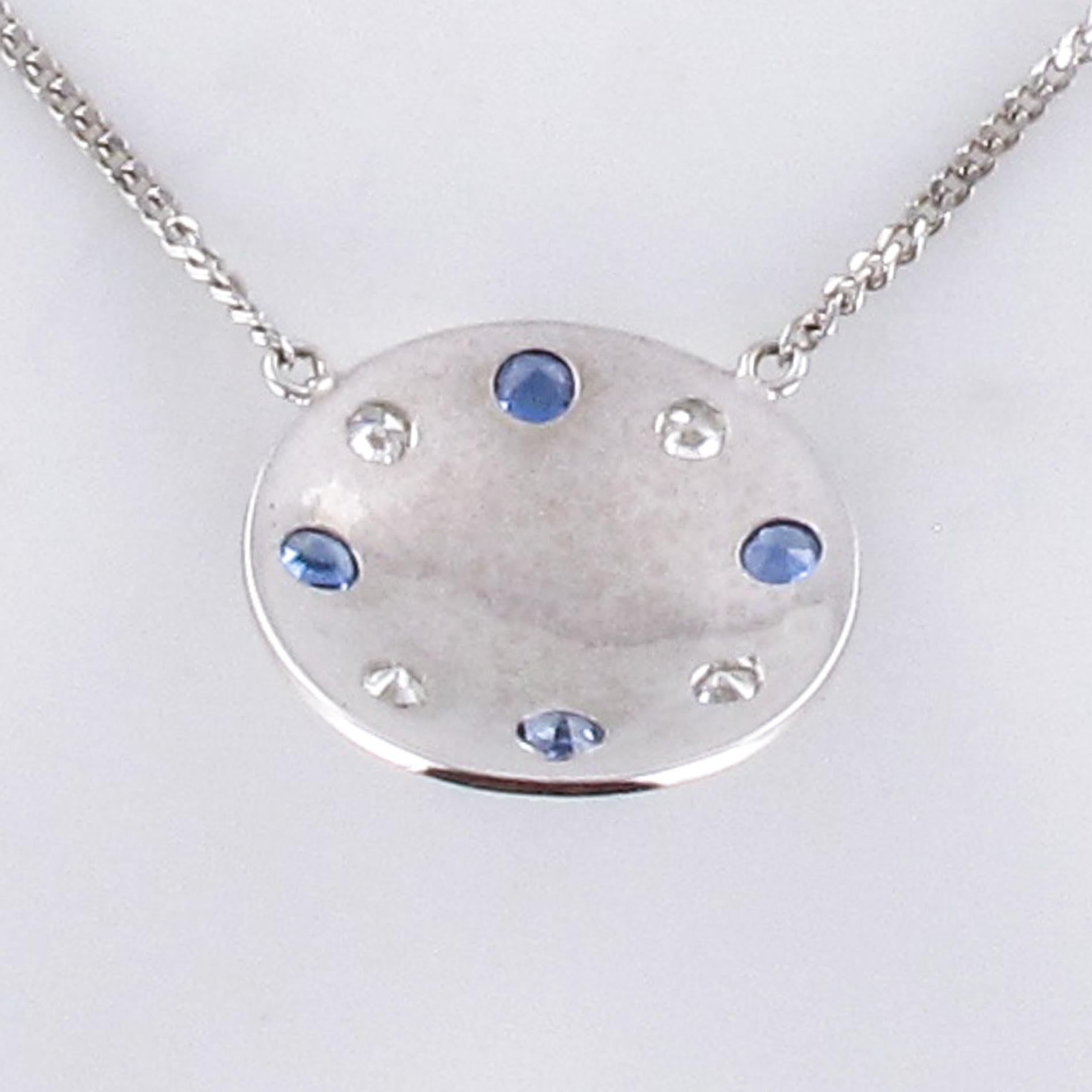 Moonstone Sapphires Diamonds 18 Karat White Gold Necklace For Sale 3