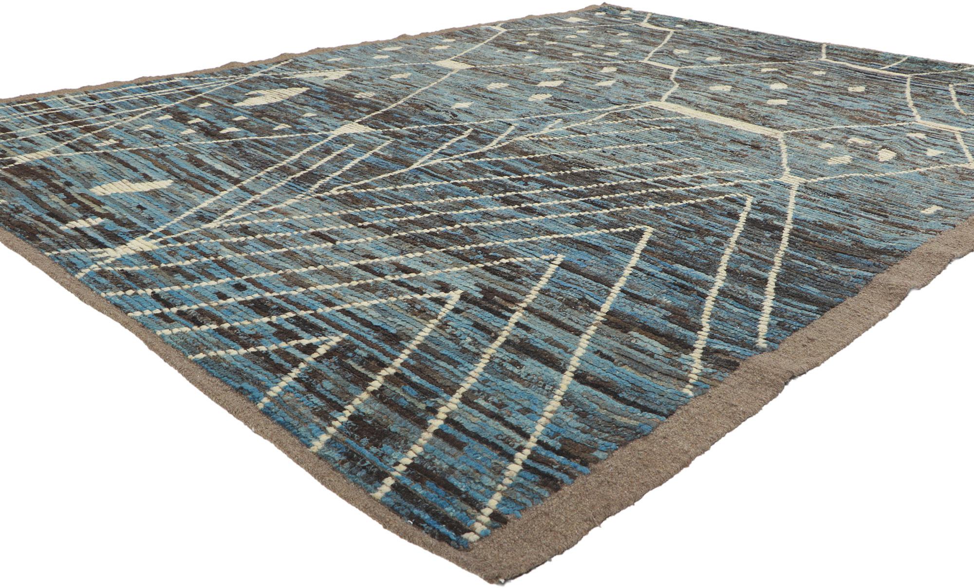 80789 New Moroccan rug with short pile, 06'06 x 09'00. With its modern style, incredible detail and texture, this hand knotted wool contemporary Moroccan rug is a captivating vision of woven beauty. The asymmetrical pattern and atmospheric colorway