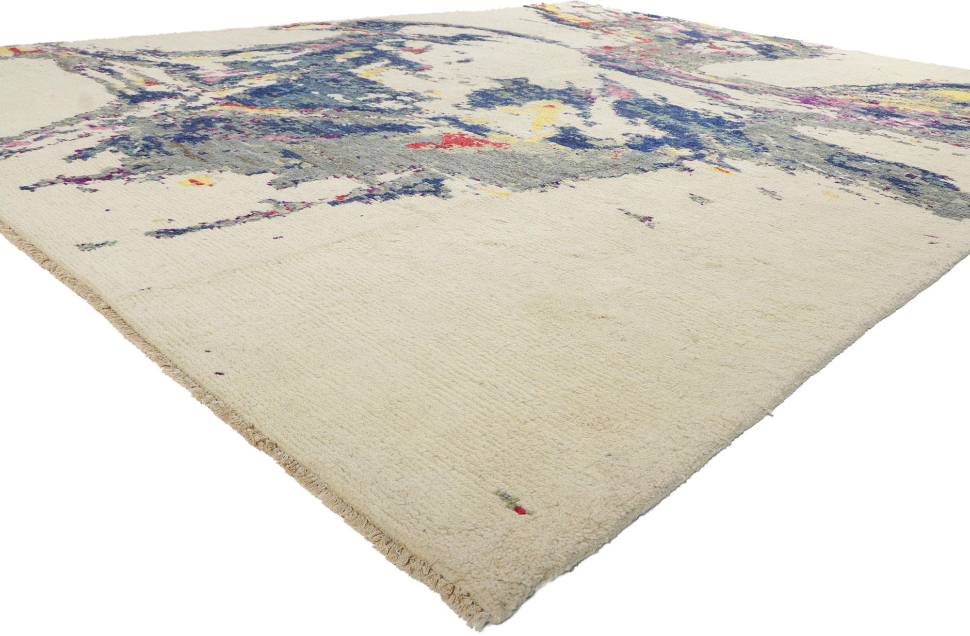 80336 New Moroccan Area Rug with Abstract Eagle Ornithology Design, 10'06 x 13'03. Showcasing Abstract Expressionist style with incredible detail and texture, this hand knotted wool Moroccan style rug is a captivating vision of woven beauty. The
