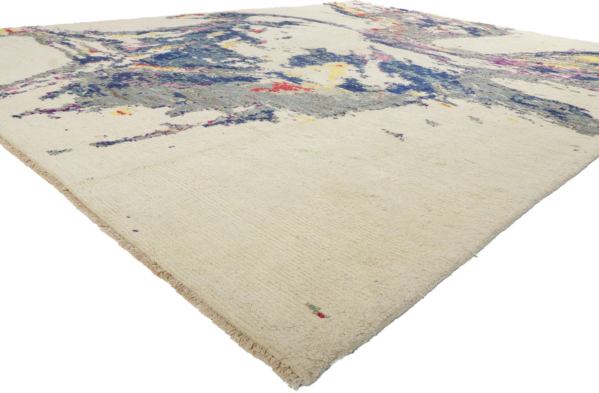 80336 New Moroccan Area Rug with Abstract Eagle Ornithology Design, 10'06 x 13'03. Showcasing Abstract Expressionist style with incredible detail and texture, this hand knotted wool Moroccan style rug is a captivating vision of woven beauty. The