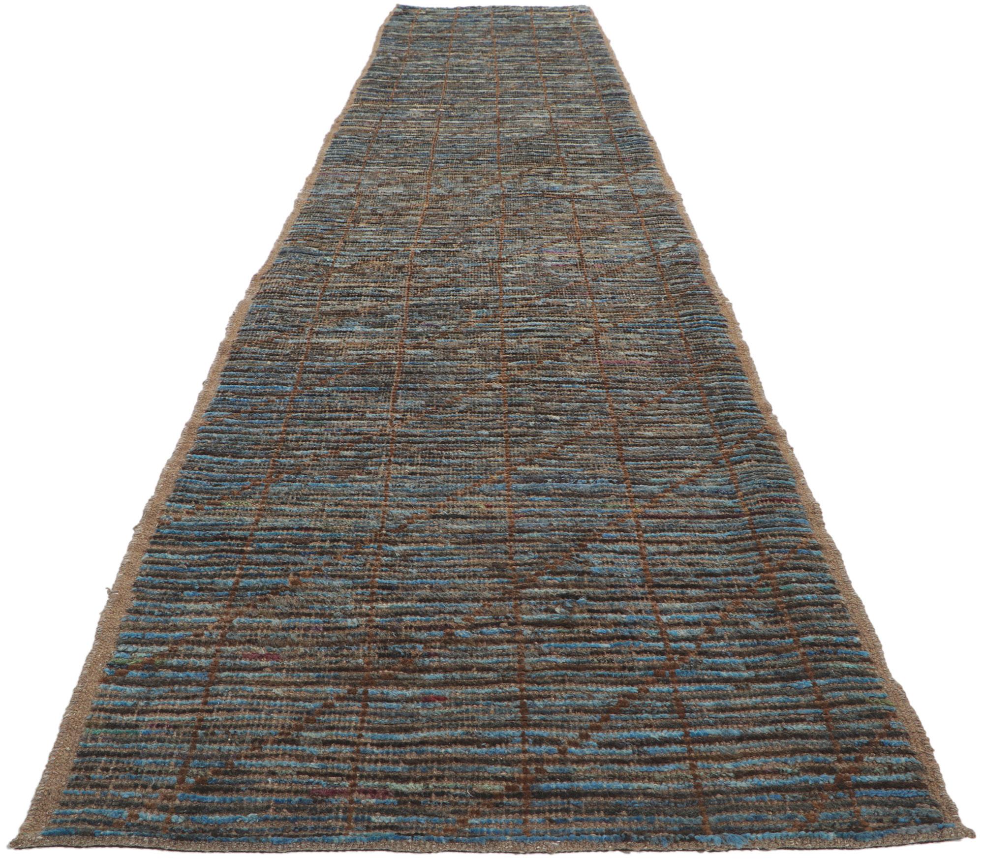 Modern New Moroccan Runner with Short Pile For Sale