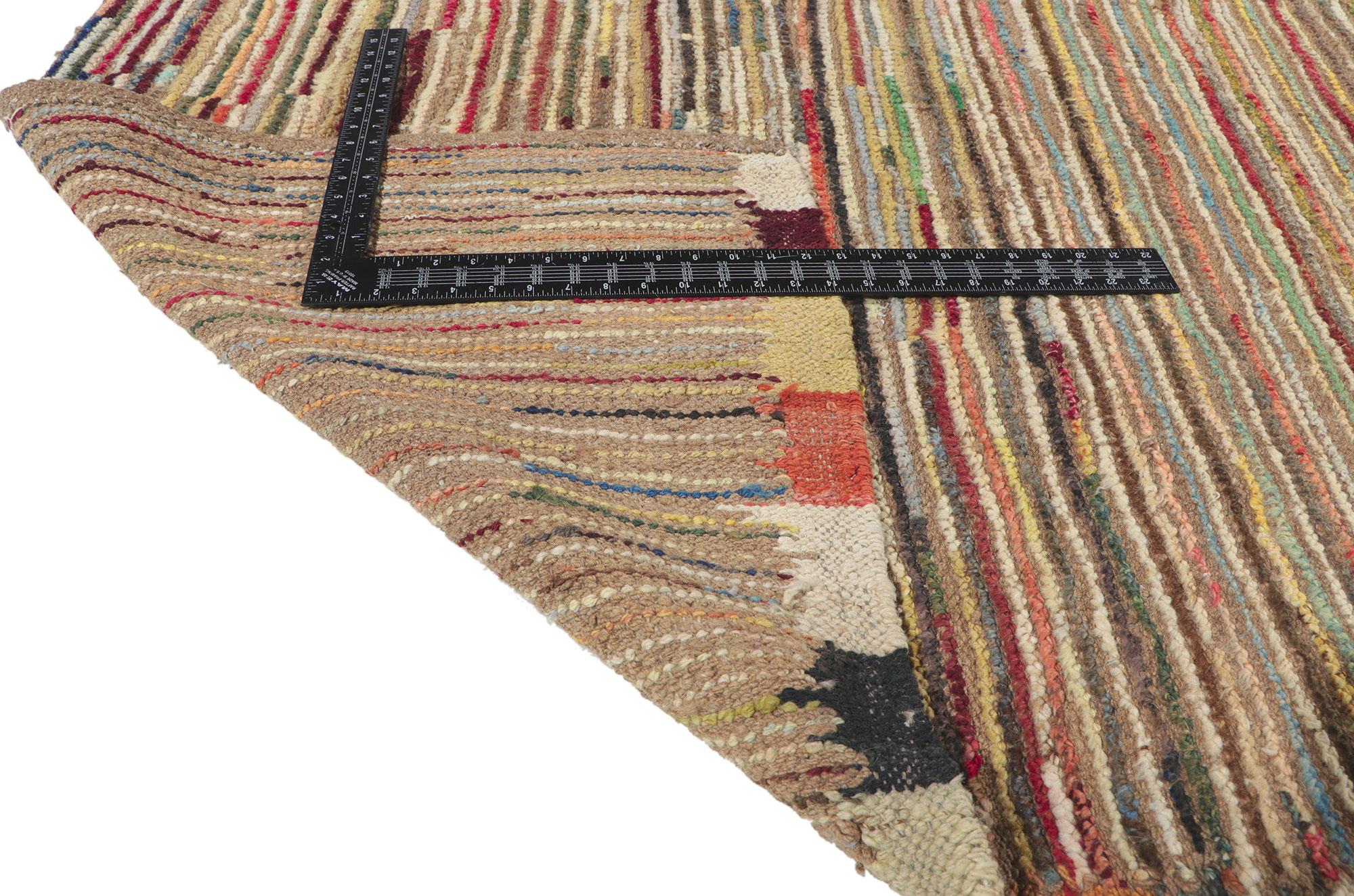 Wool Short Pile Moroccan Runner, Tribal Enchantment Meets Midcentury Modern Style For Sale