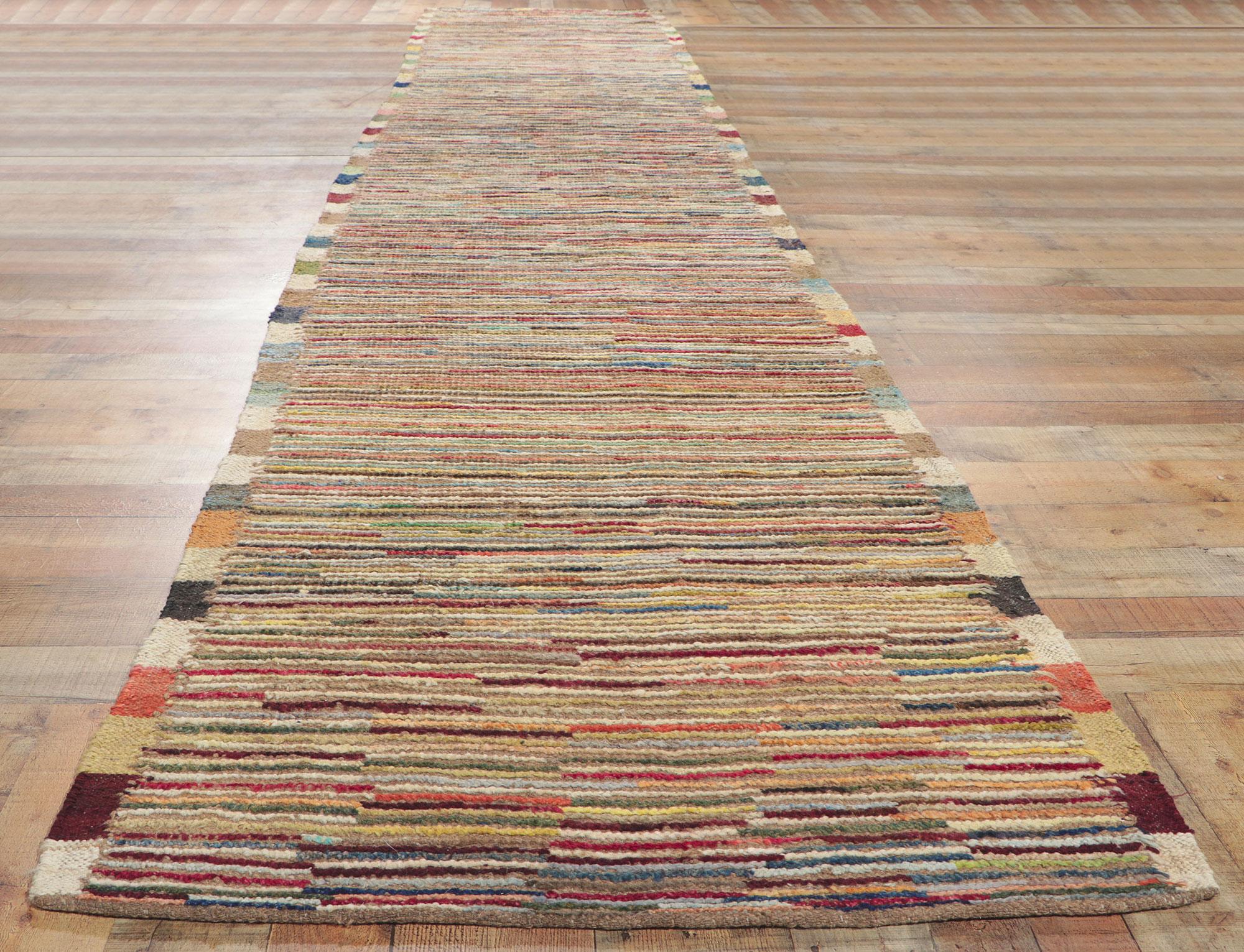 Short Pile Moroccan Runner, Tribal Enchantment Meets Midcentury Modern Style For Sale 2