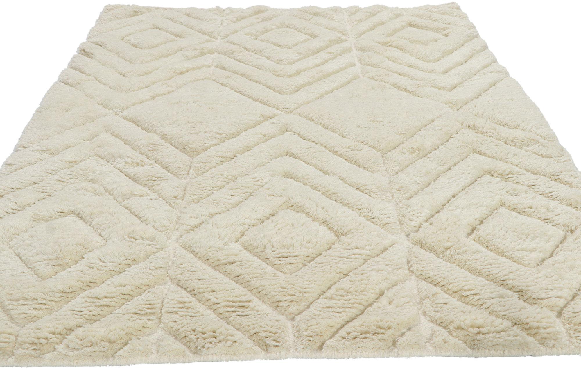 Modern New Moroccan Style High-Low Ivory Rug For Sale