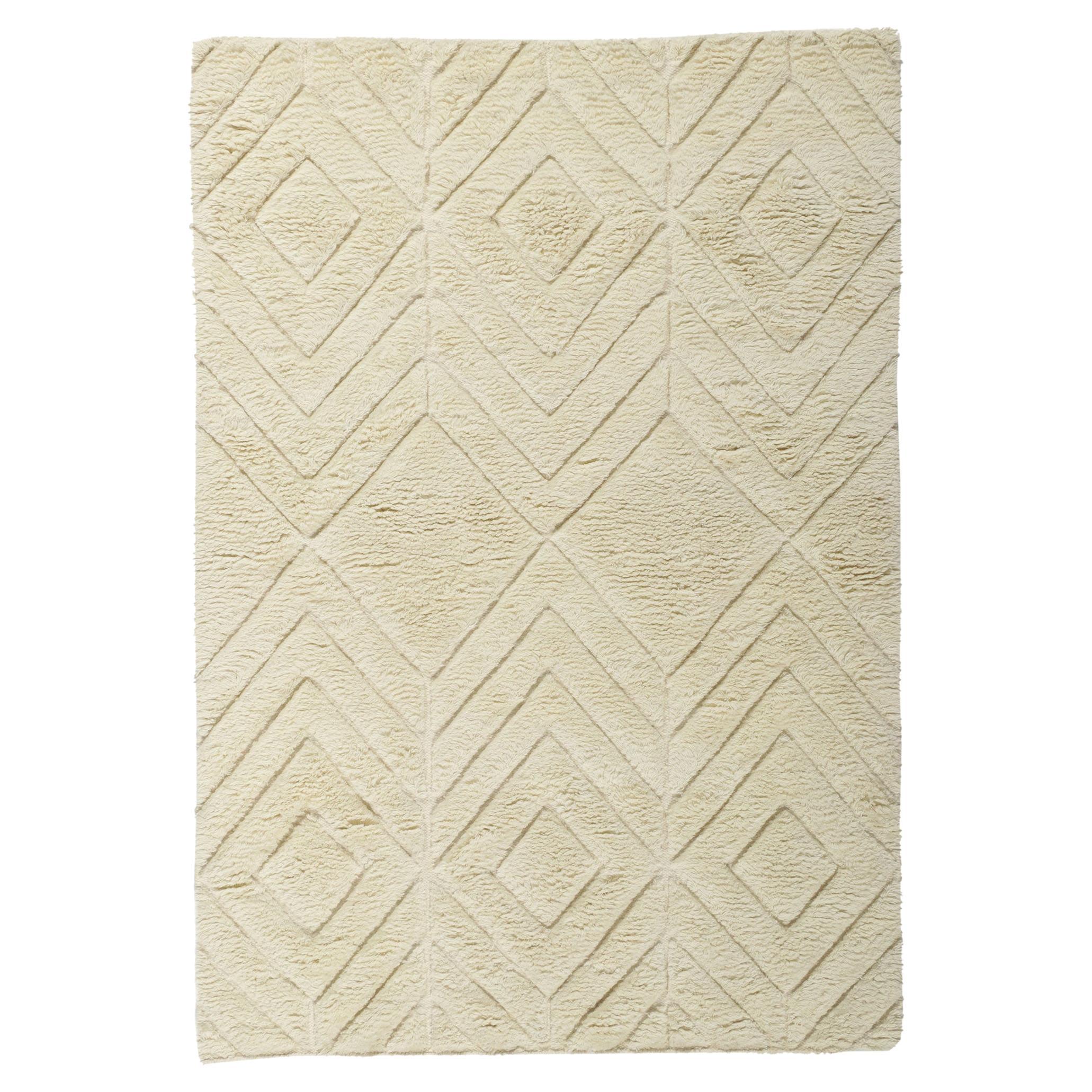 New Moroccan Style High-Low Ivory Rug For Sale