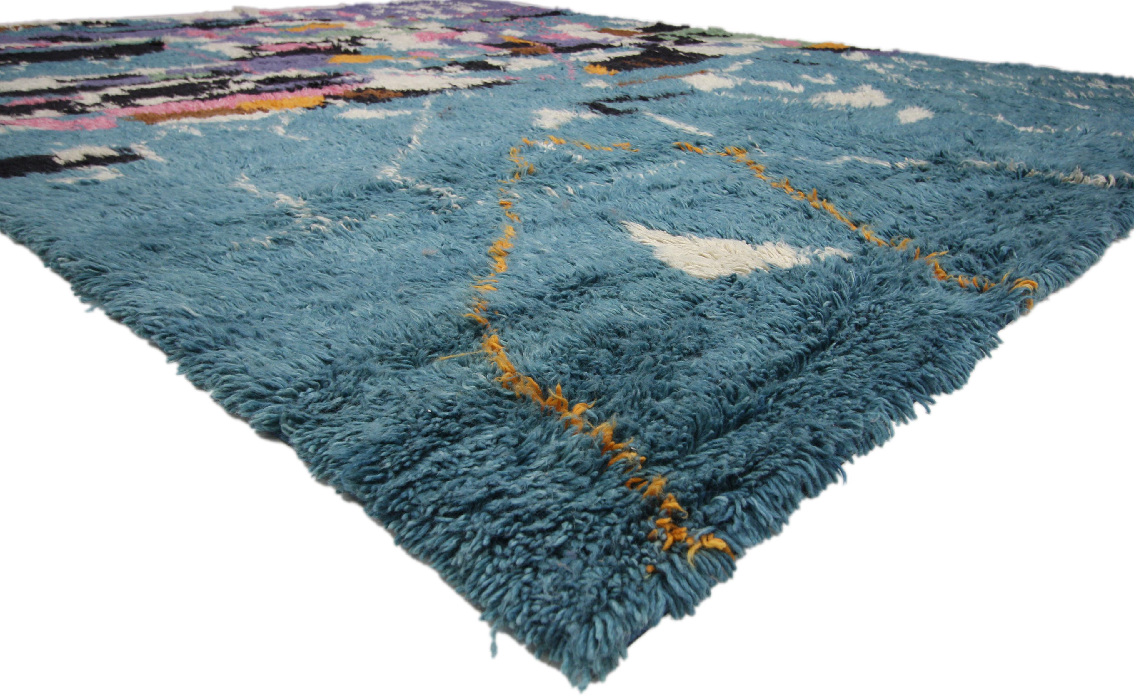 Hand-Knotted New Contemporary Moroccan Rug with Postmodern Memphis and Bauhaus Cubism Style