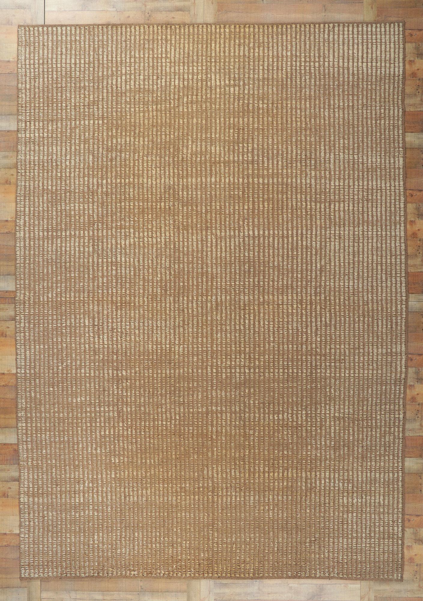 Contemporary Large Neutral Moroccan Rug Short Pile, Organic Modern Meets Subtle Shibui For Sale