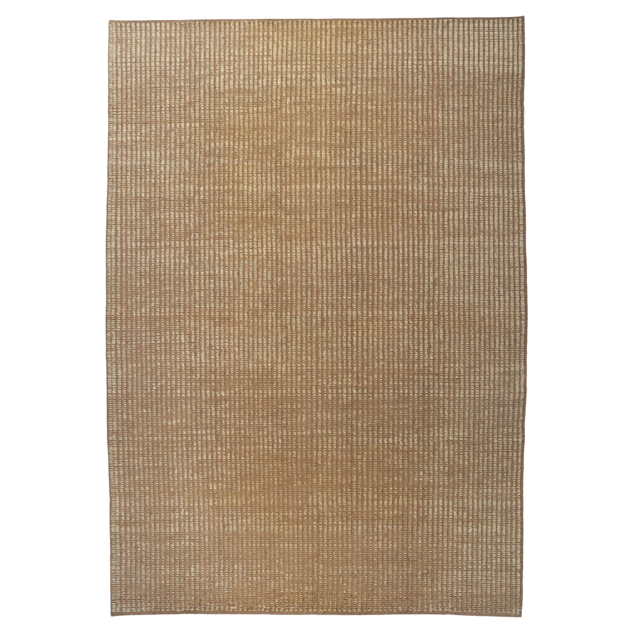 Large Neutral Moroccan Rug Short Pile, Organic Modern Meets Subtle Shibui For Sale