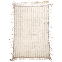 New Moroccan White and Black Wool Rug with Mixed Pile Height