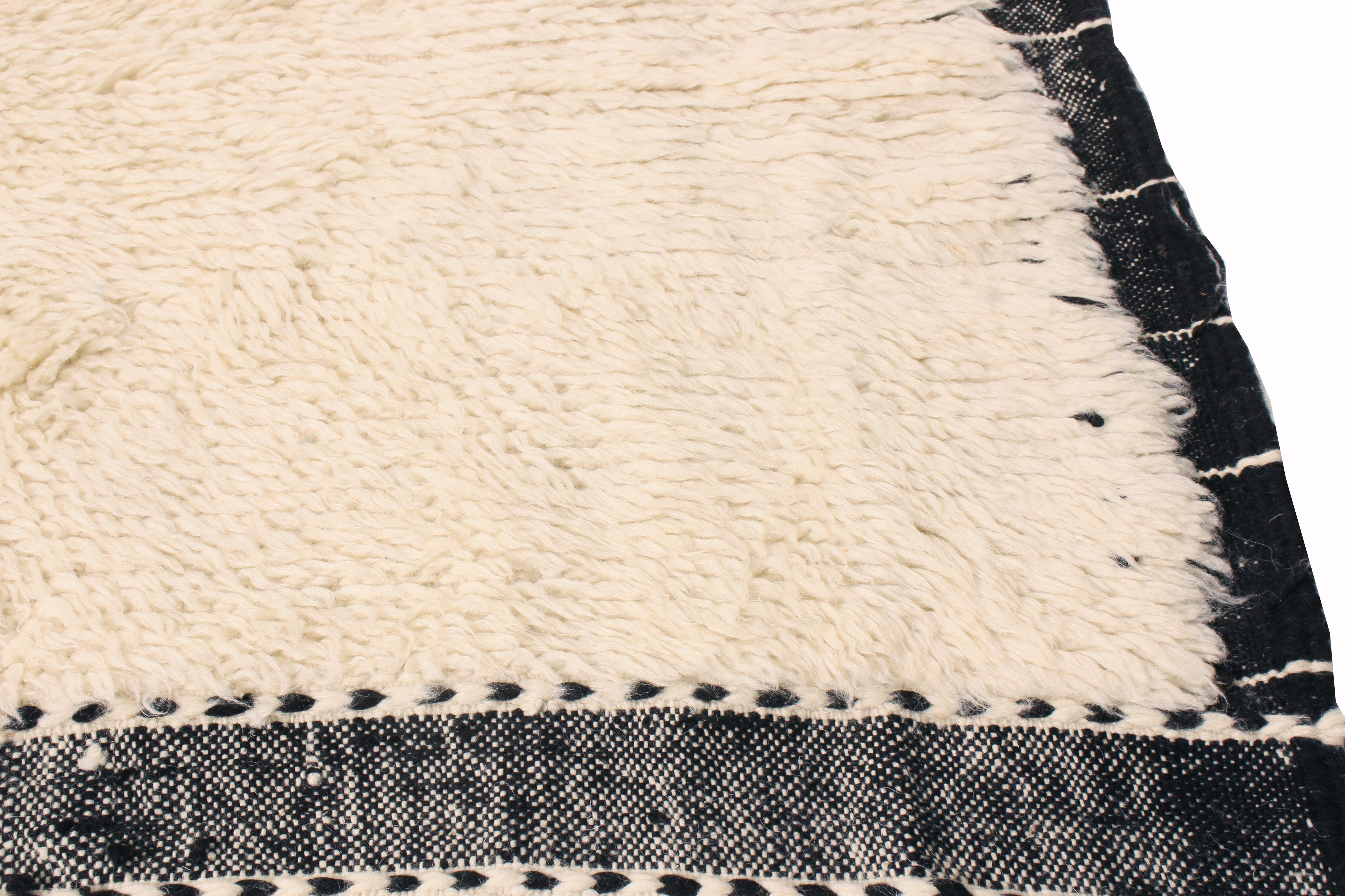 Rug & Kilim's New Moroccan White and Black Wool Rug with Pile In New Condition For Sale In Long Island City, NY