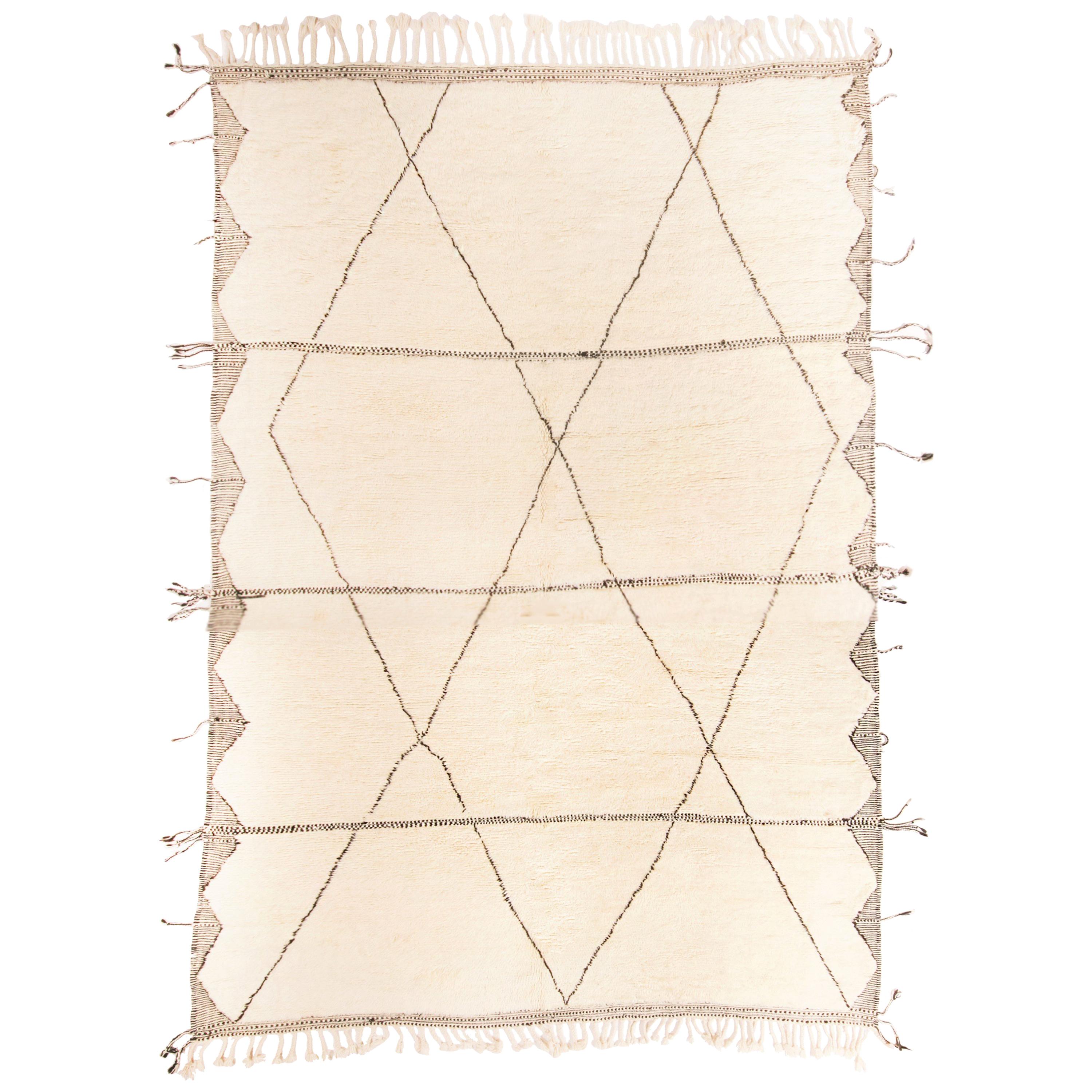 New Moroccan White and Black Wool Rug with Pile