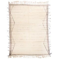 New Moroccan White and Black Wool Rug with Pile