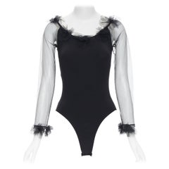 new MOSCHINO Cheap Chic black sheer sleeve ruffle pom trim bodysuit top IT40 S