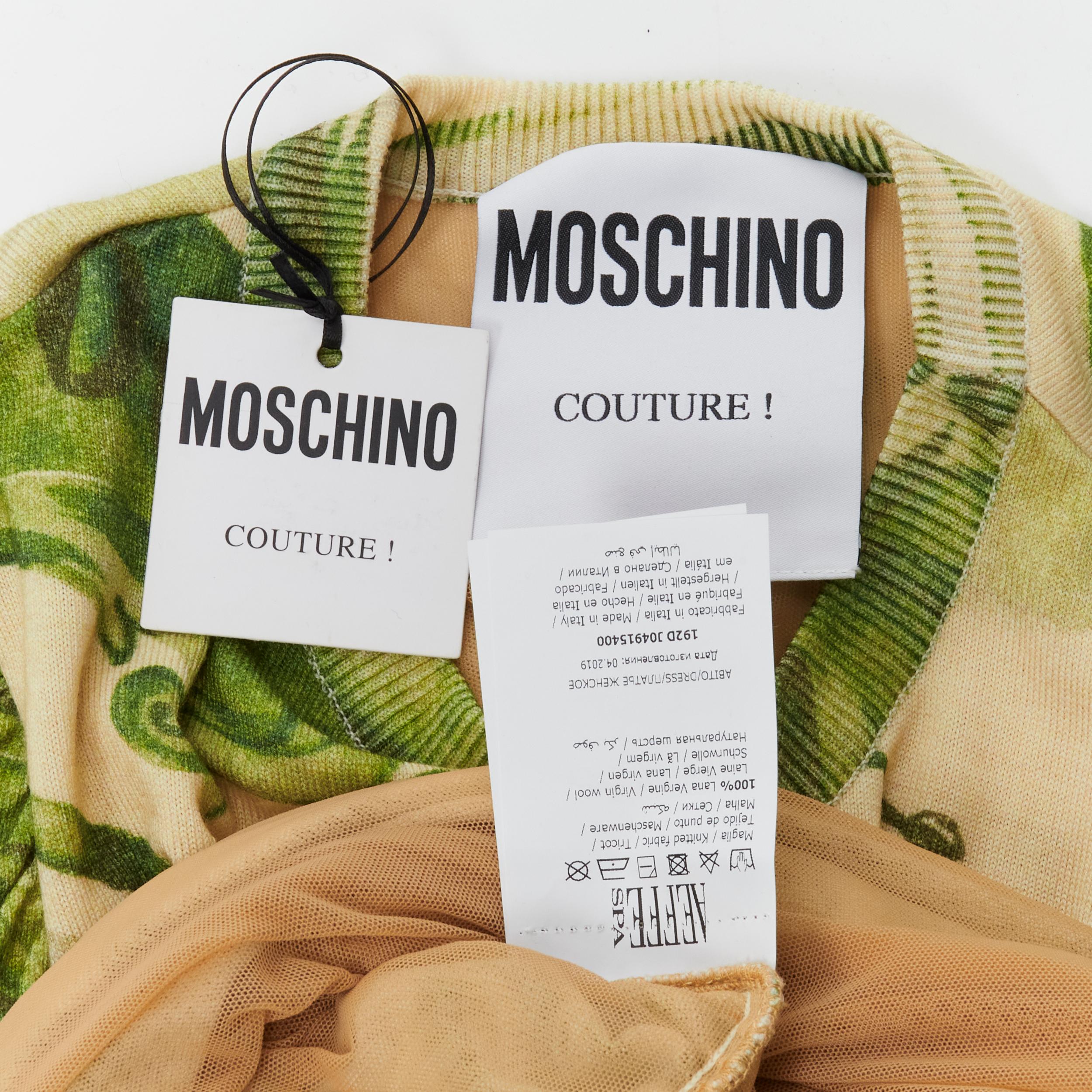 new MOSCHINO Couture! 2019 Green Million Dollar Bill print ruched mini dress  3