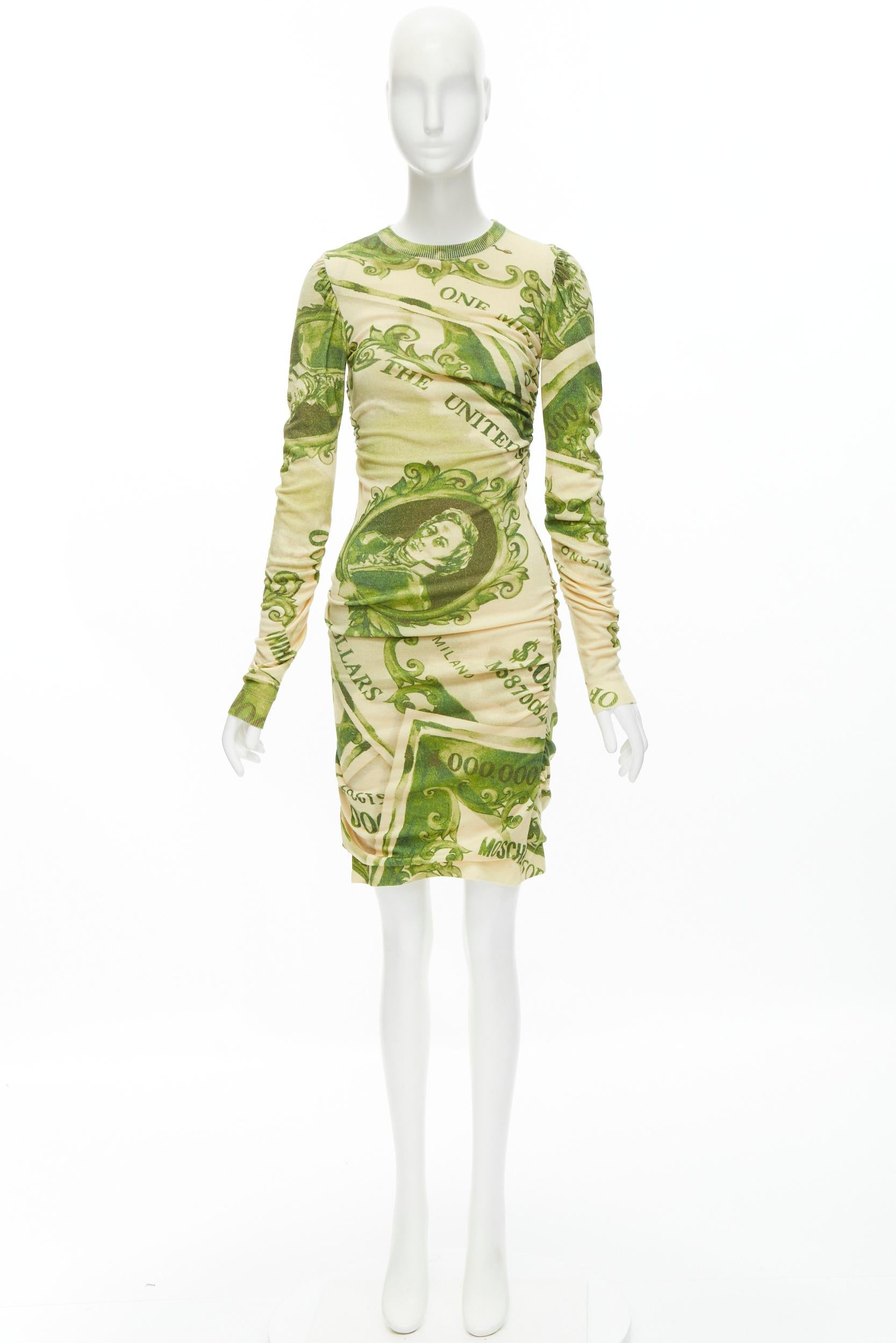 new MOSCHINO Couture! 2019 Green Million Dollar Bill print ruched mini dress  4
